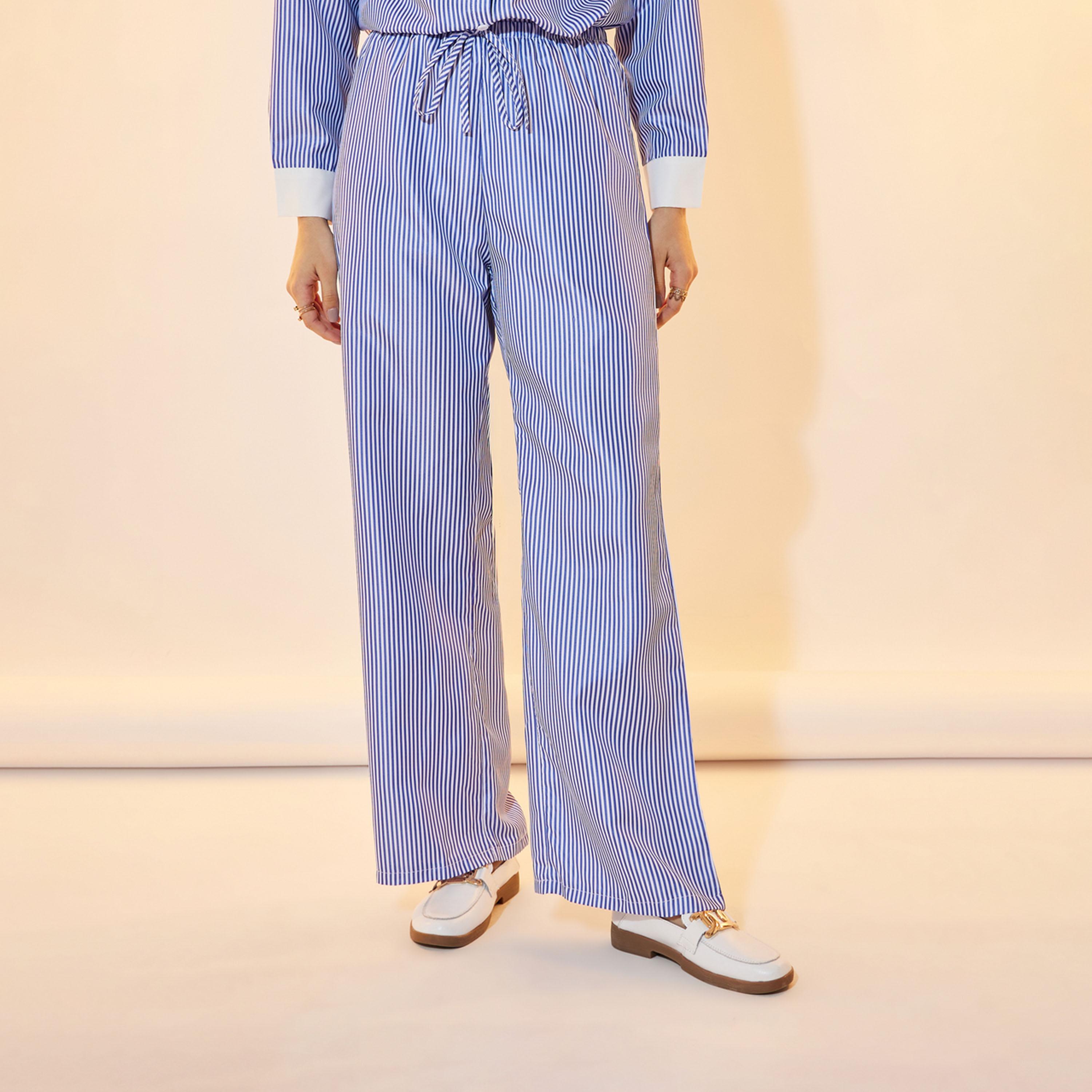 Take Two Stripe Contrast Color Shirt and Pants with Drawstring Co-Ords-women-clothing-coordsets-image-4