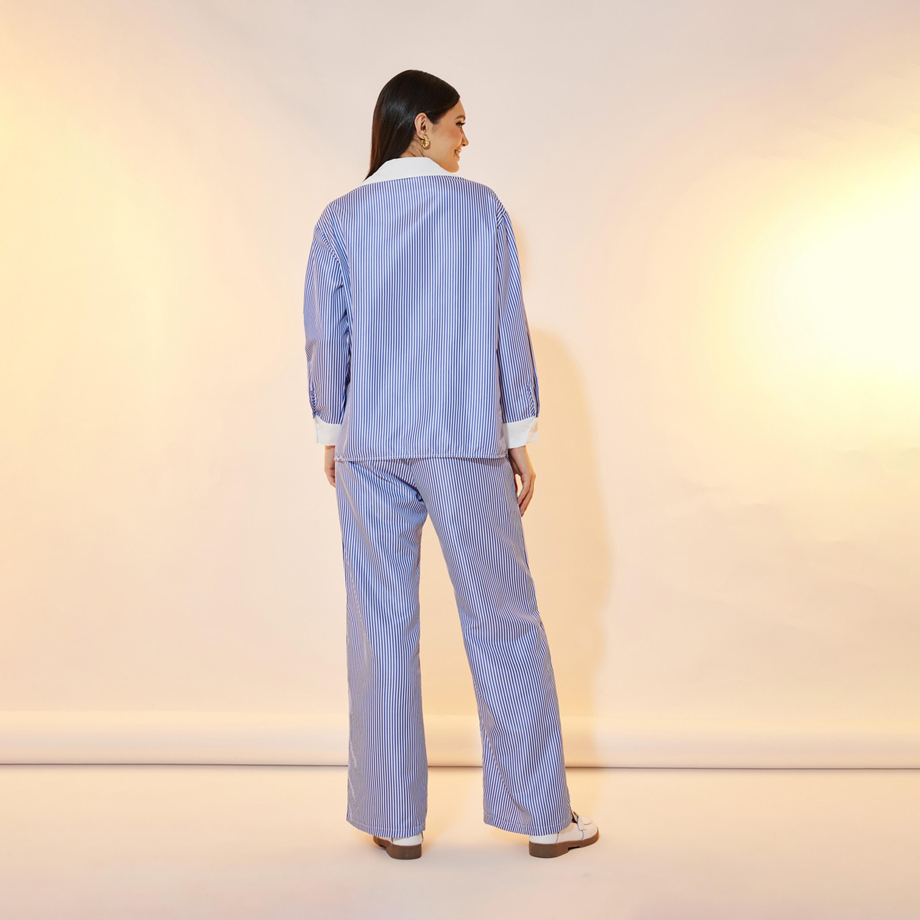 Take Two Stripe Contrast Color Shirt and Pants with Drawstring Co-Ords-women-clothing-coordsets-image-5