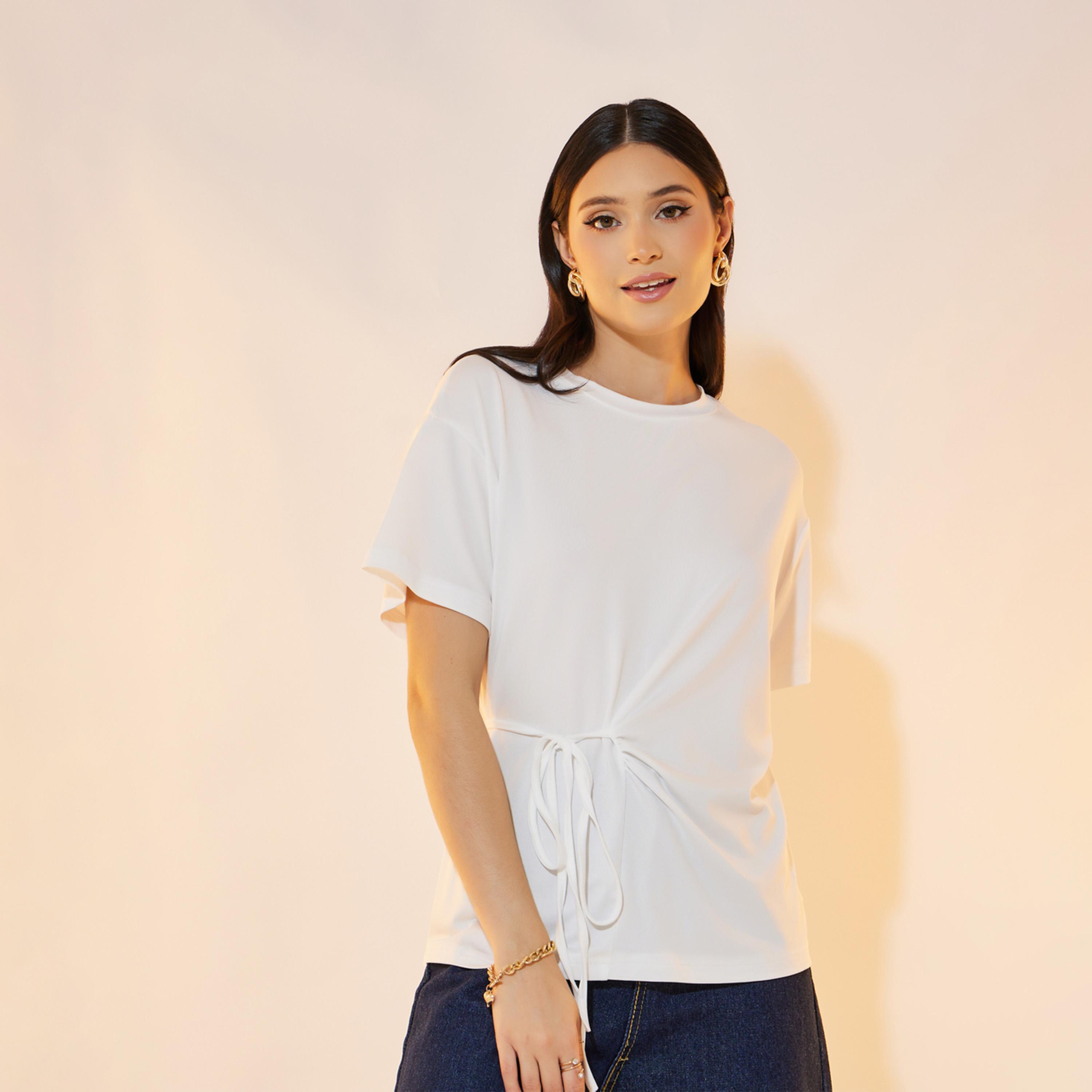 تيشيرت سادة بقصة عادية وأربطة-women-clothing-tshirts-image-4