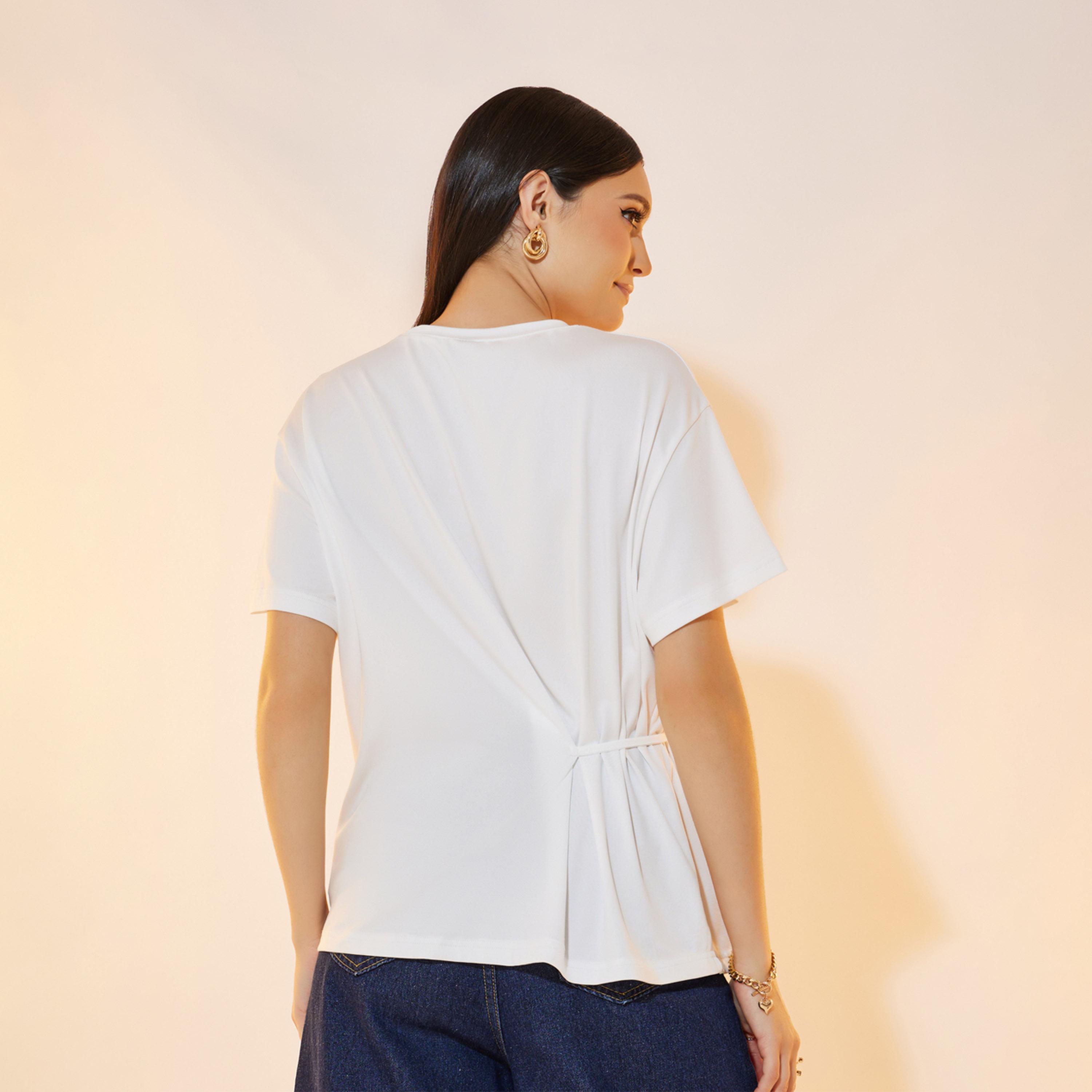 تيشيرت سادة بقصة عادية وأربطة-women-clothing-tshirts-image-1