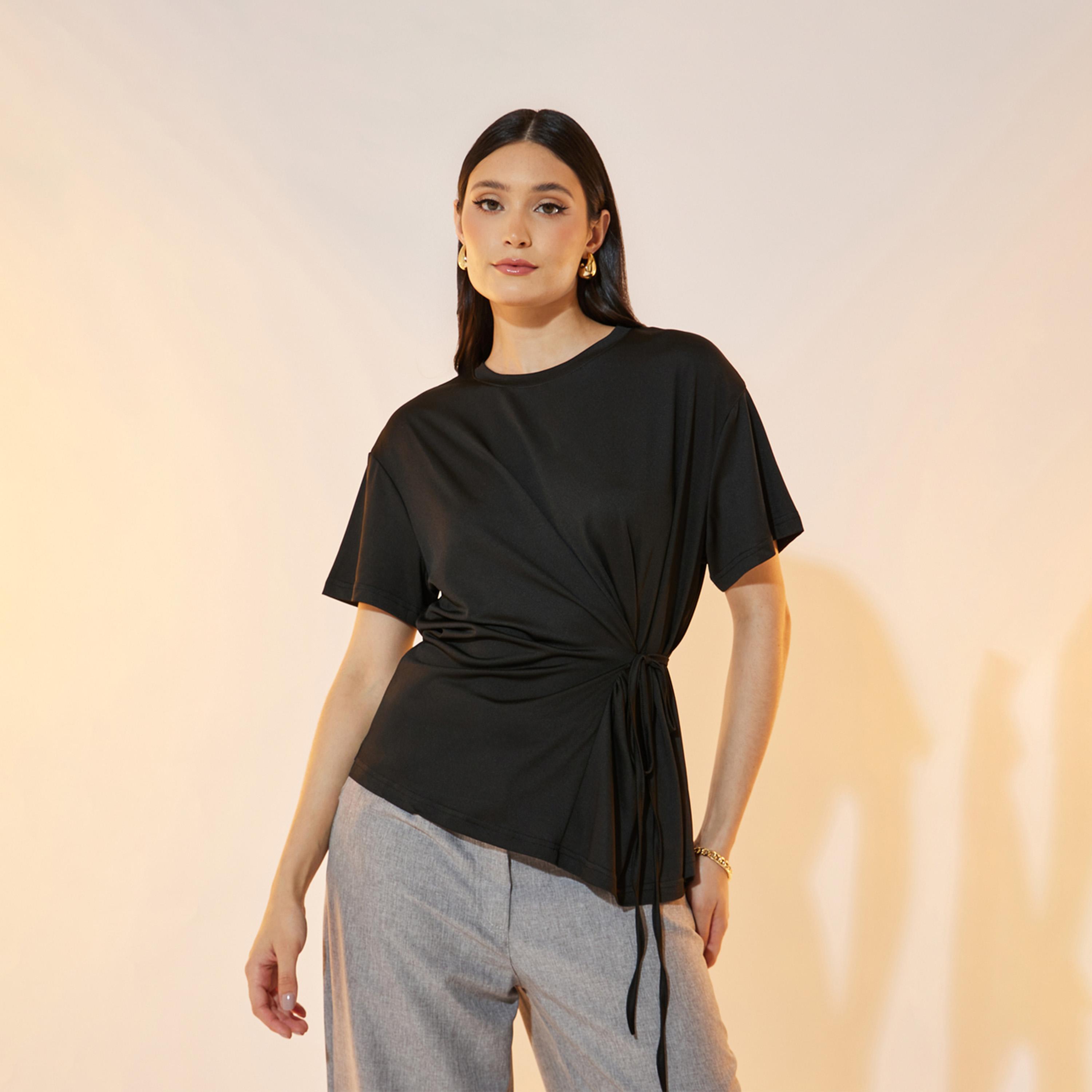تيشيرت سادة بياقة دائرية وأربطة-women-clothing-tshirts-image-4
