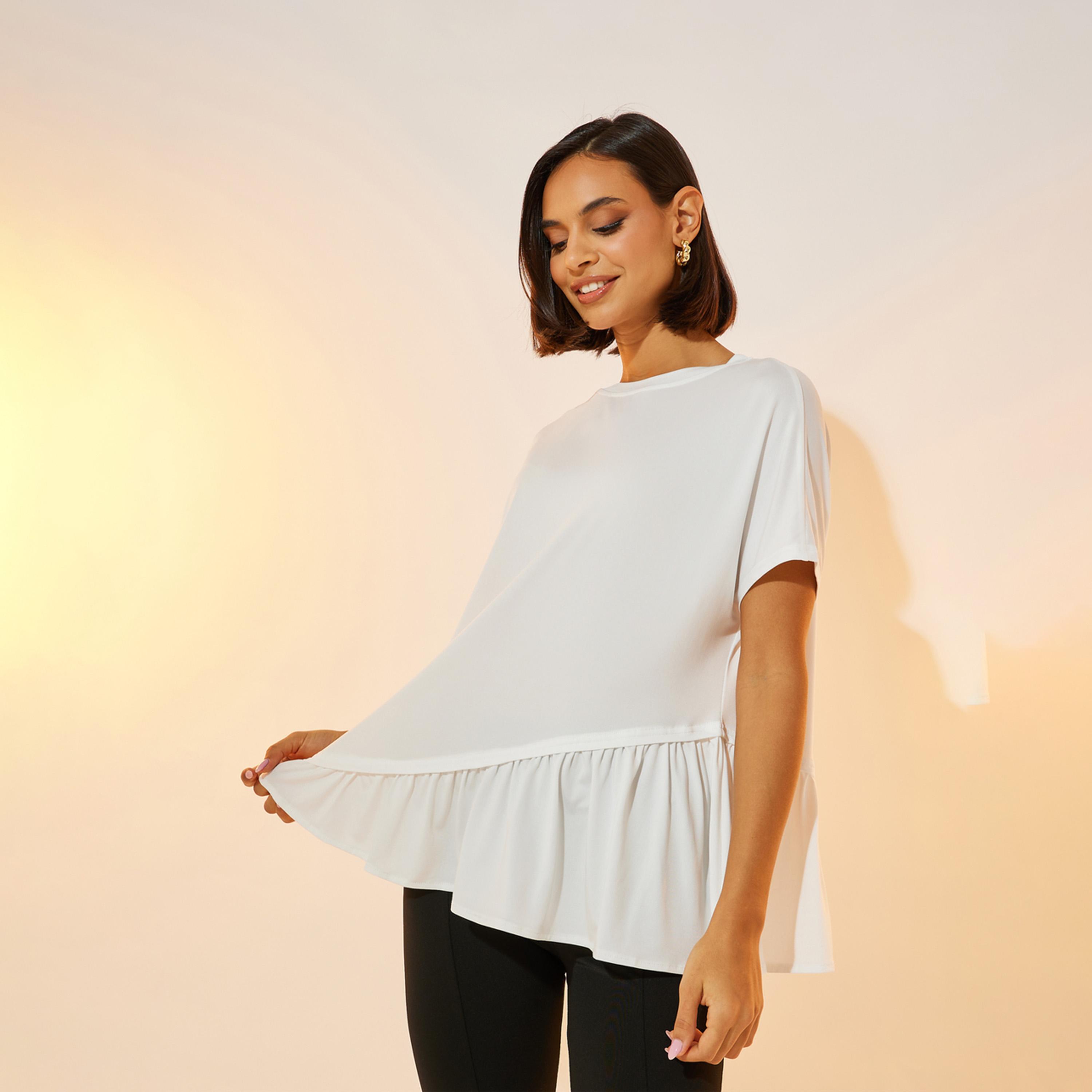 تيشيرت سادة بياقة دائرية وكشكش-women-clothing-tshirts-image-1