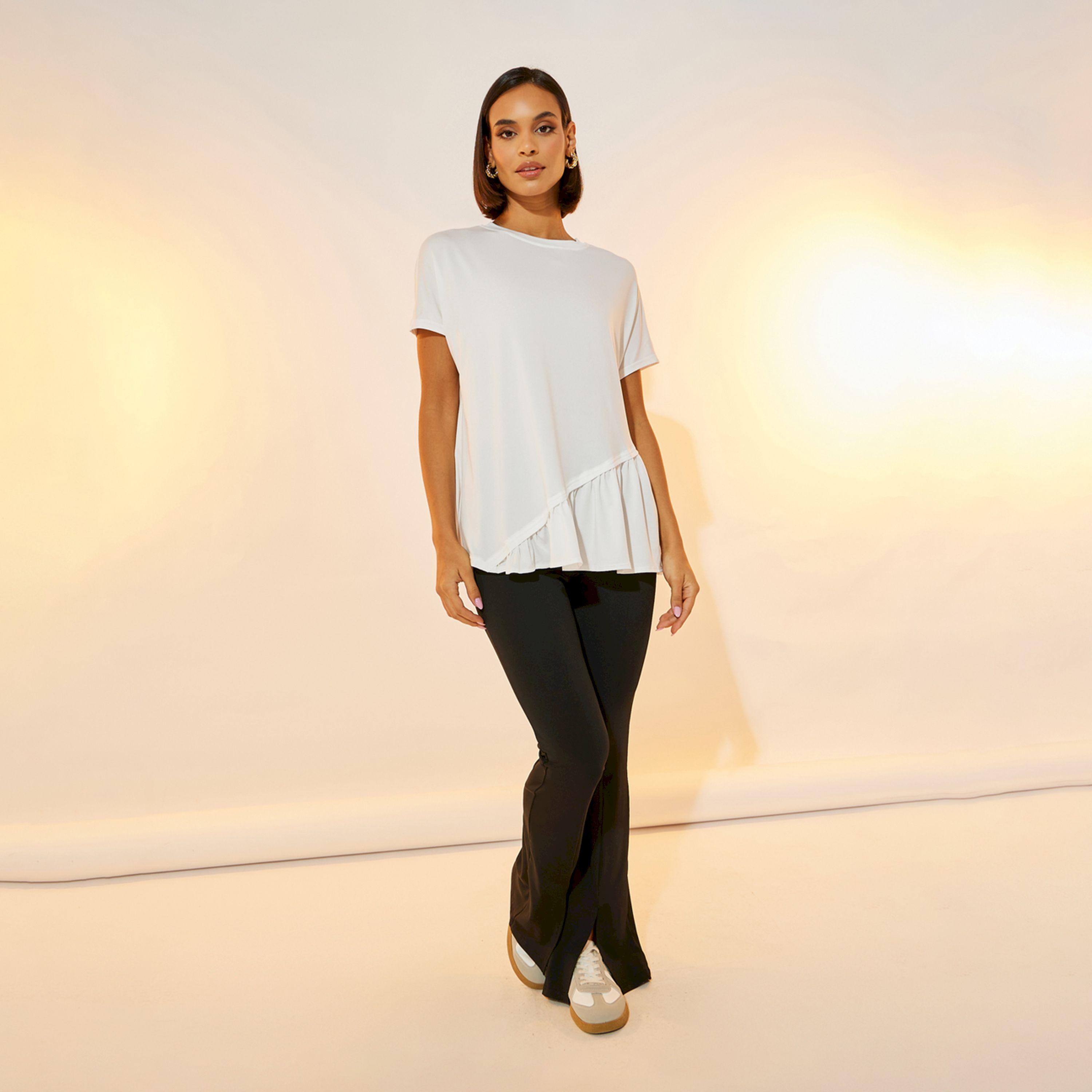 تيشيرت سادة بياقة دائرية وكشكش-women-clothing-tshirts-image-2