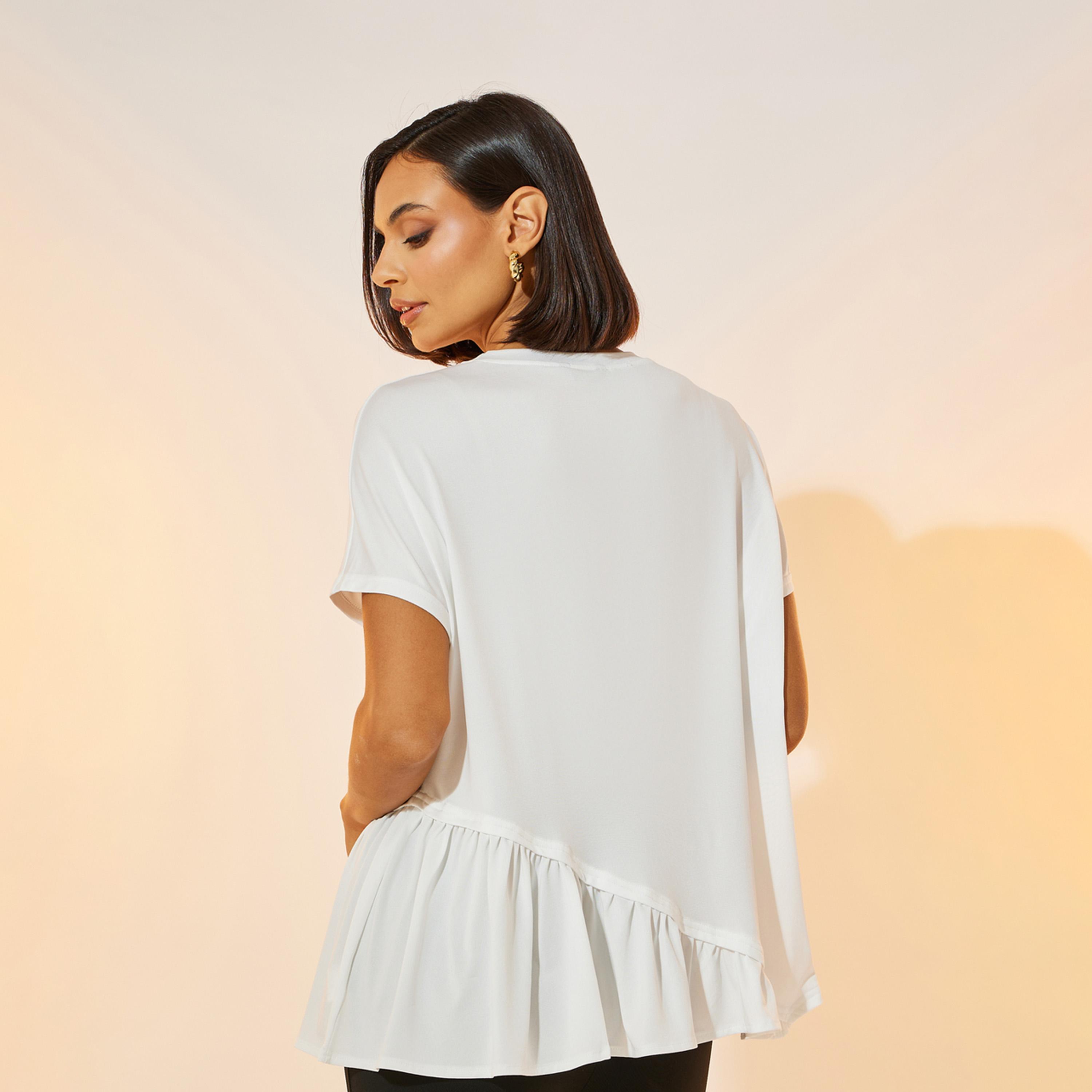 Take Two Solid Round Neck Ruffled Detail T-shirt-women-clothing-tshirts-image-4