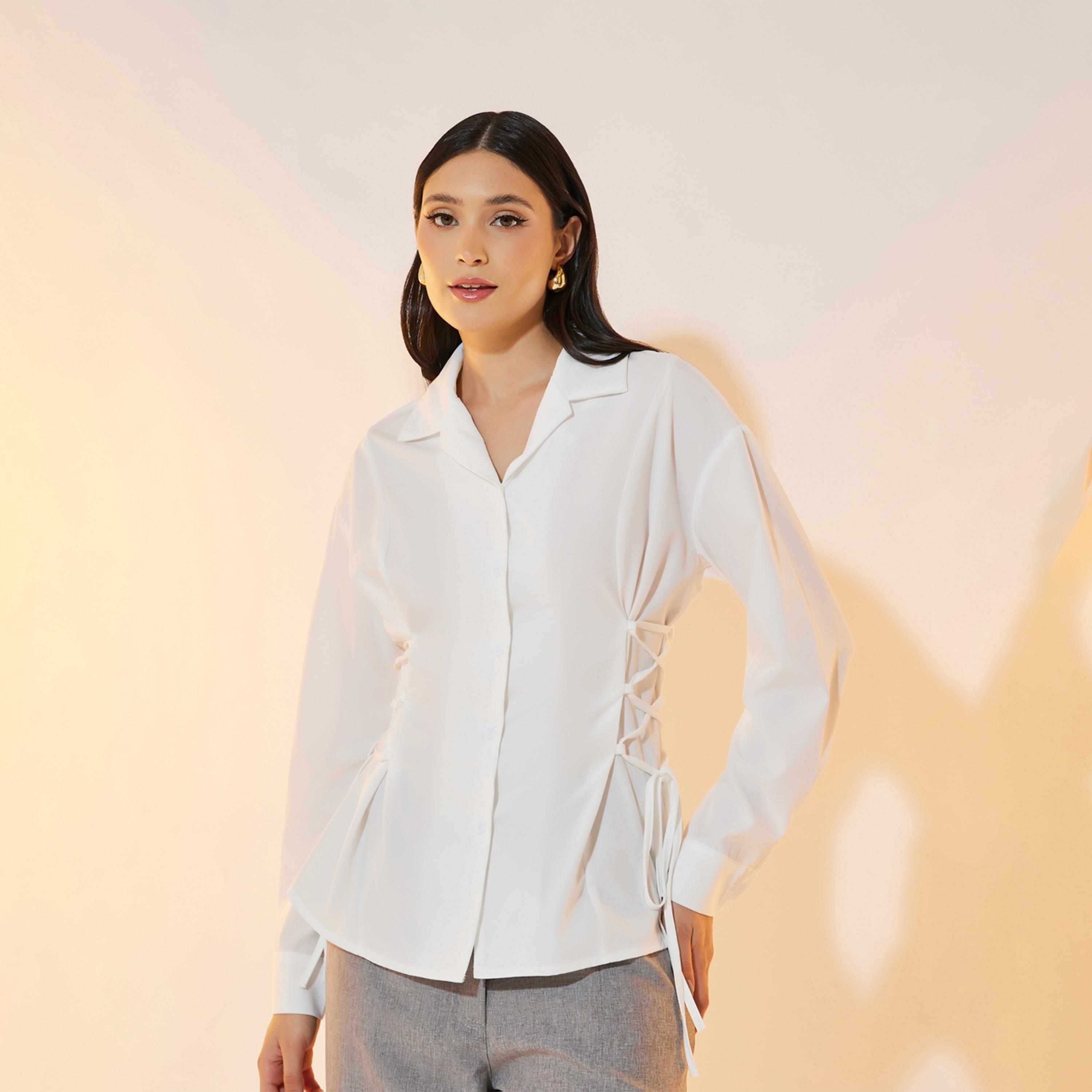 Take Two Solid Waist Tie-Up Long Sleeve Shirt-women-clothing-shirtsandblouses-shirts-image-1
