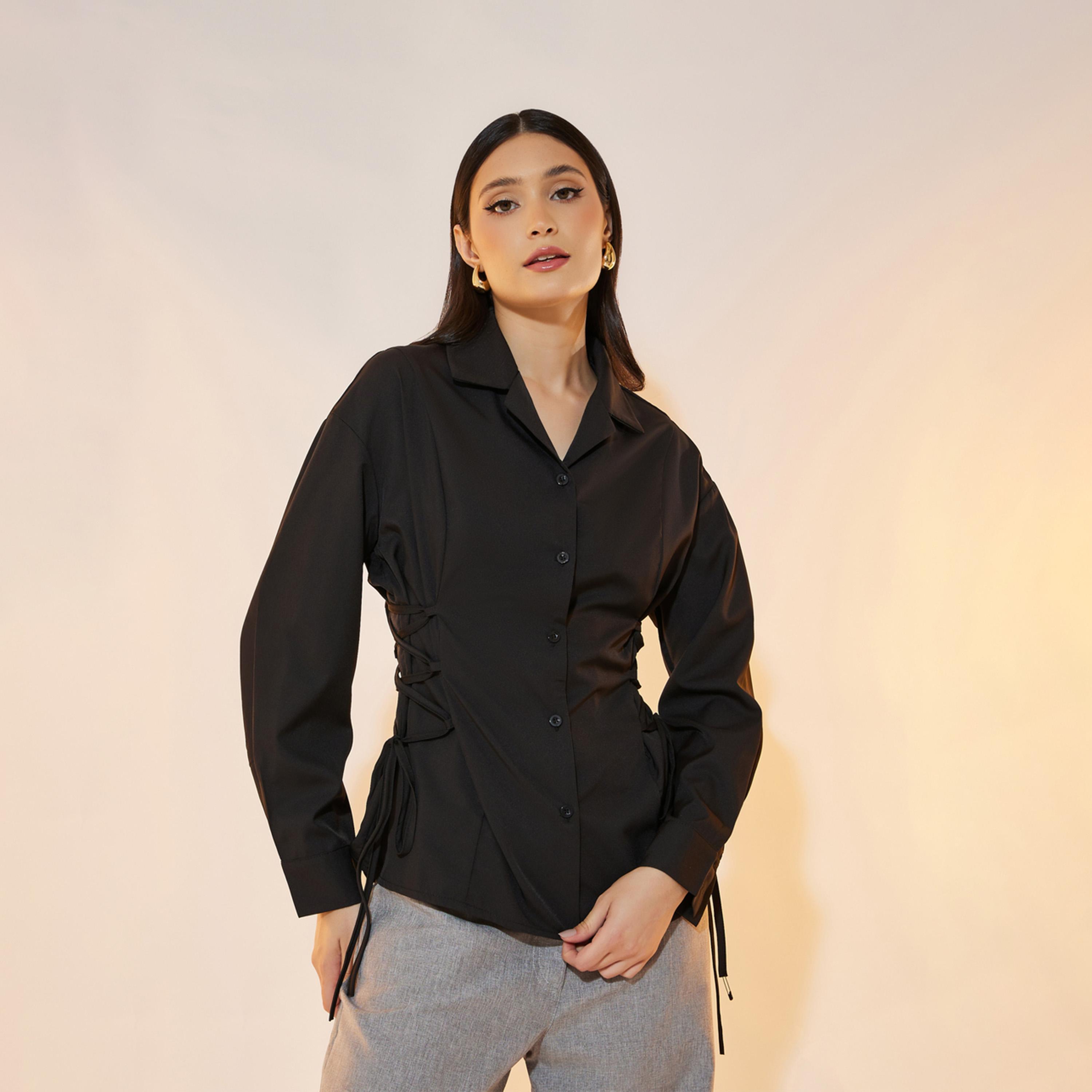بلوزة سادة برباط خصر وأكمام طويلة-women-clothing-shirtsandblouses-shirts-image-1