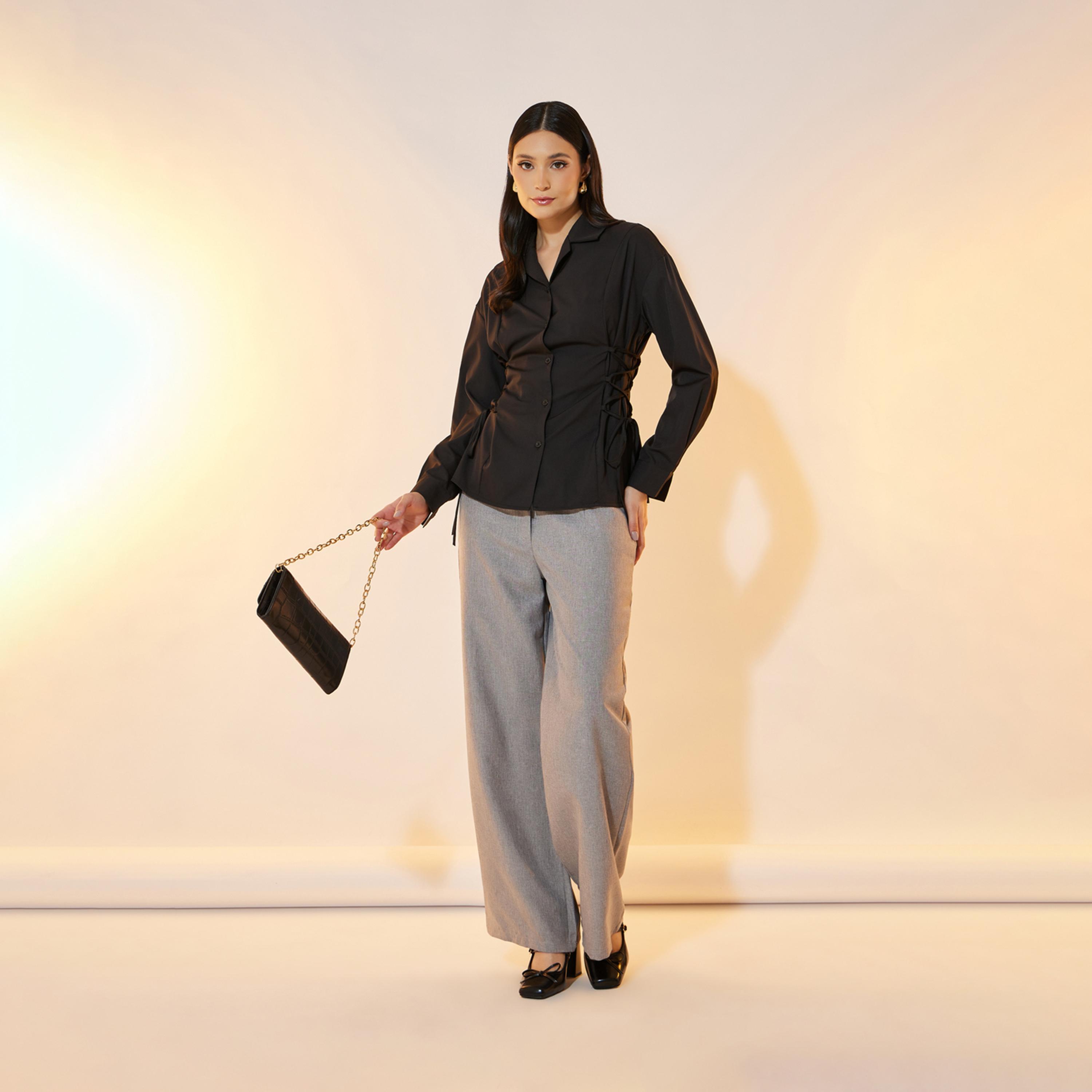 Take Two Solid Waist Tie-Up Long Sleeve Shirt-women-clothing-shirtsandblouses-shirts-image-2