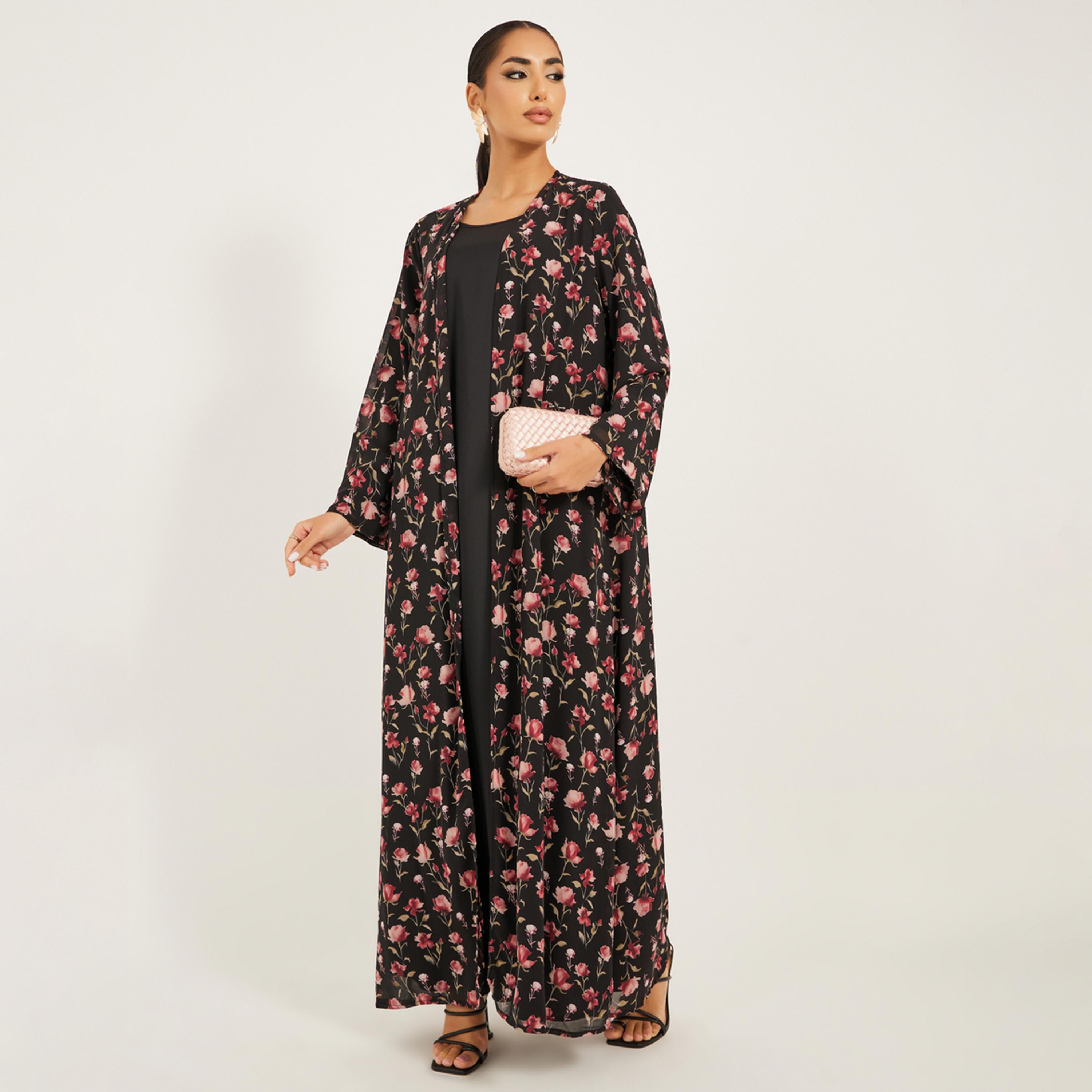 أميرة x ستايلي مجموعة من فستان سادة وعباية بطبعة زهور-women-arabicclothing-sets-image-1
