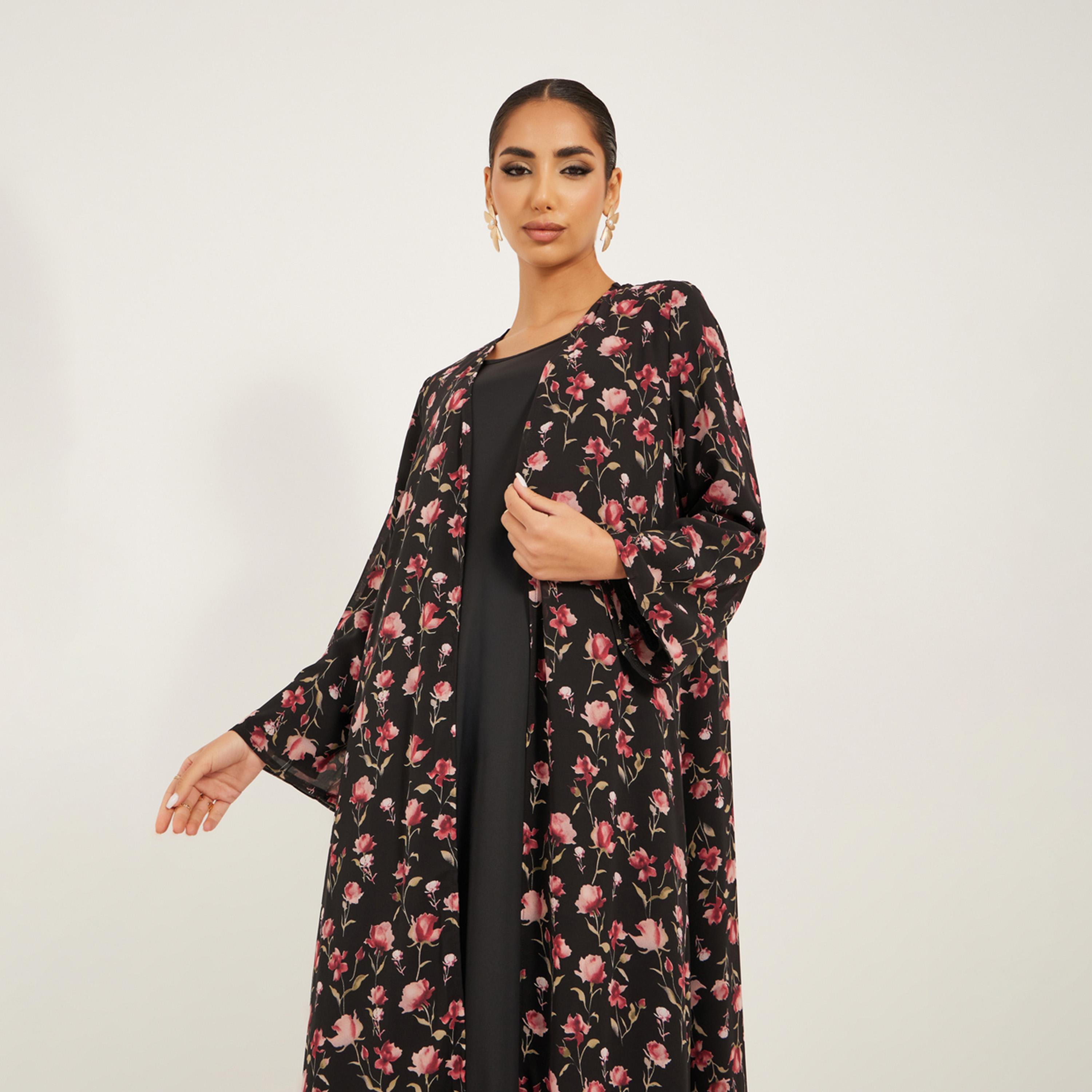 أميرة x ستايلي مجموعة من فستان سادة وعباية بطبعة زهور-women-arabicclothing-sets-image-3