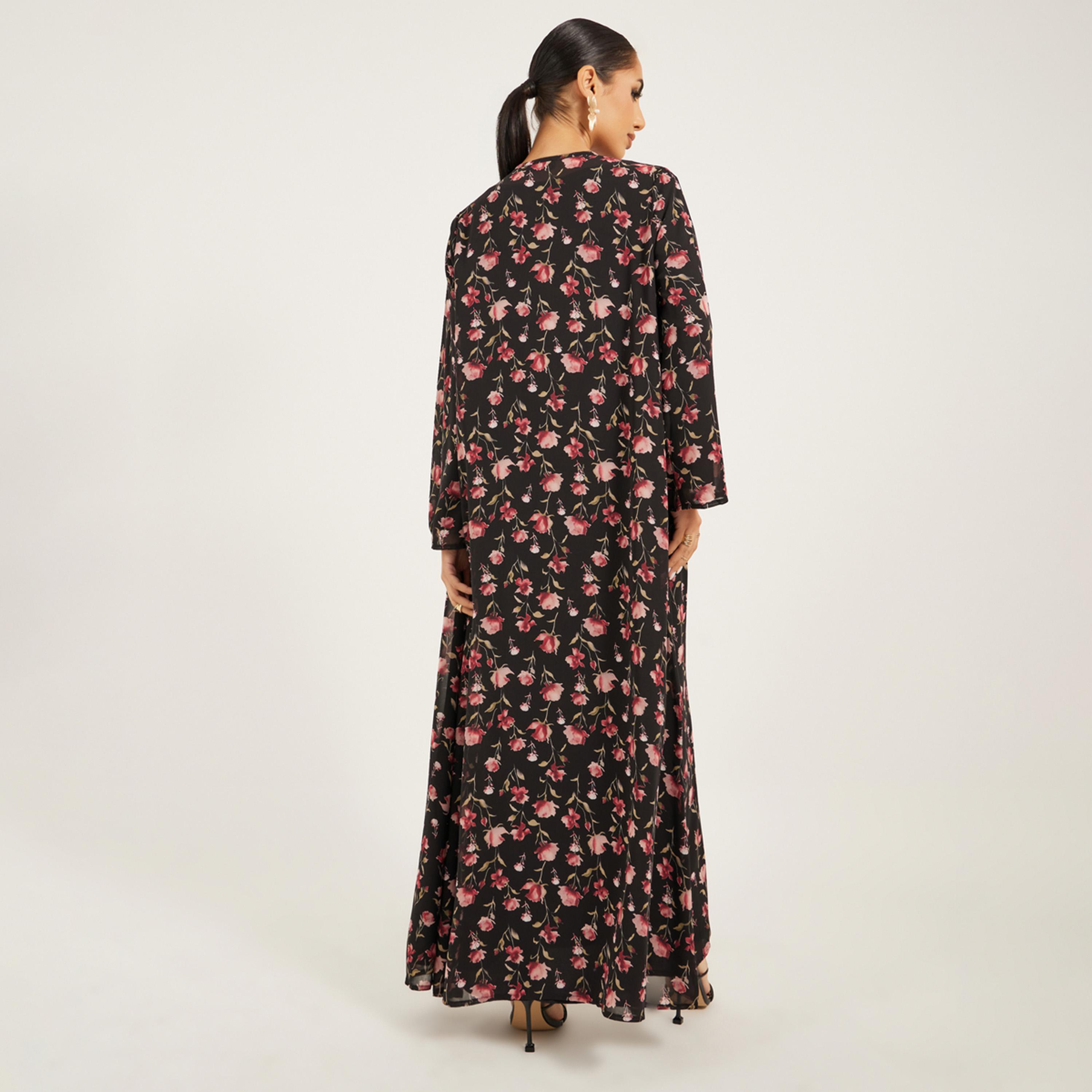 أميرة x ستايلي مجموعة من فستان سادة وعباية بطبعة زهور-women-arabicclothing-sets-image-5