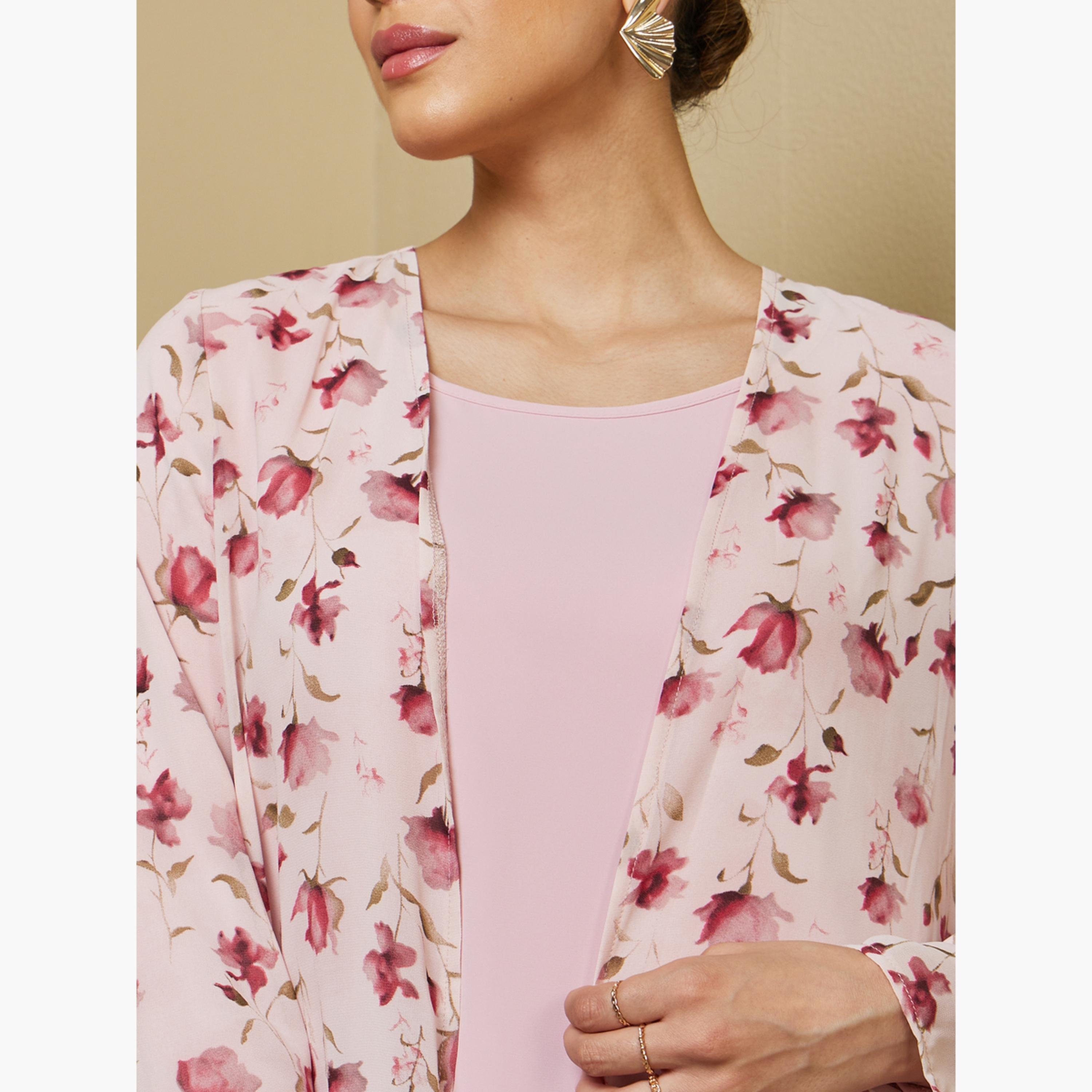 أميرة x ستايلي طقم من عباية بطبعة زهور وفستان سادة-women-arabicclothing-sets-image-5