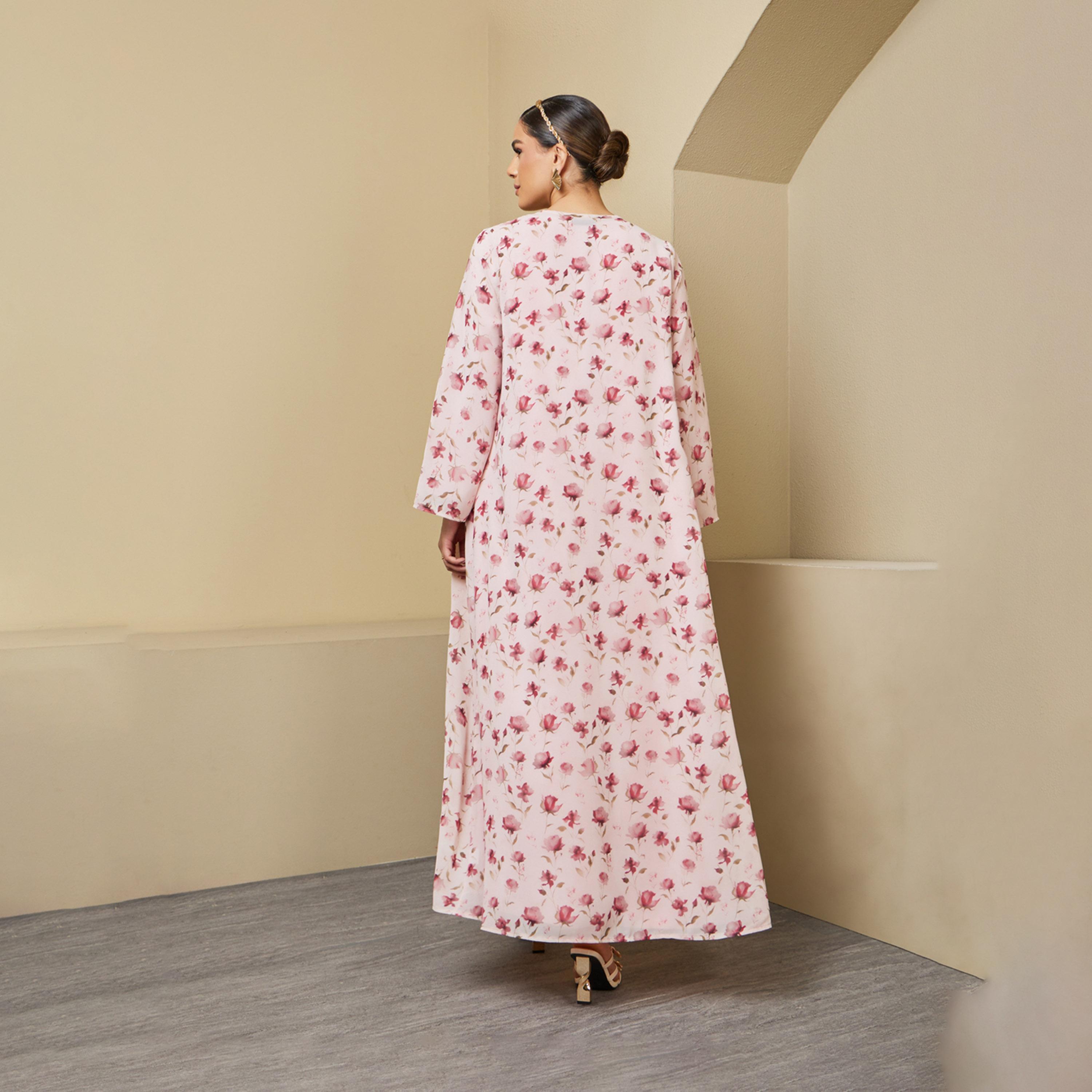 أميرة x ستايلي طقم من عباية بطبعة زهور وفستان سادة-women-arabicclothing-sets-image-6
