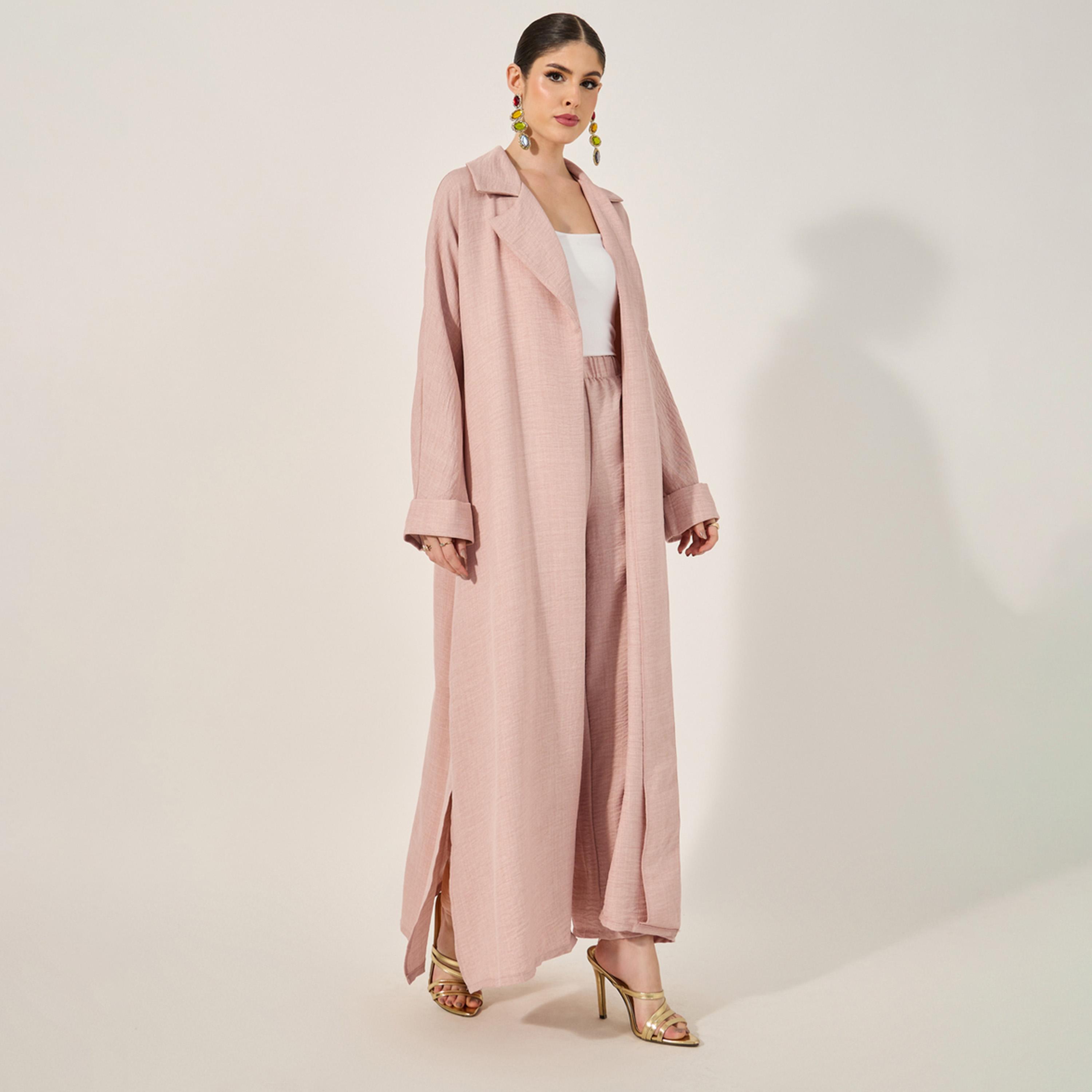 Styli Collar Style Regular Fit Abaya With Wide Leg Pants Modest Set-women-arabicclothing-sets-image-1