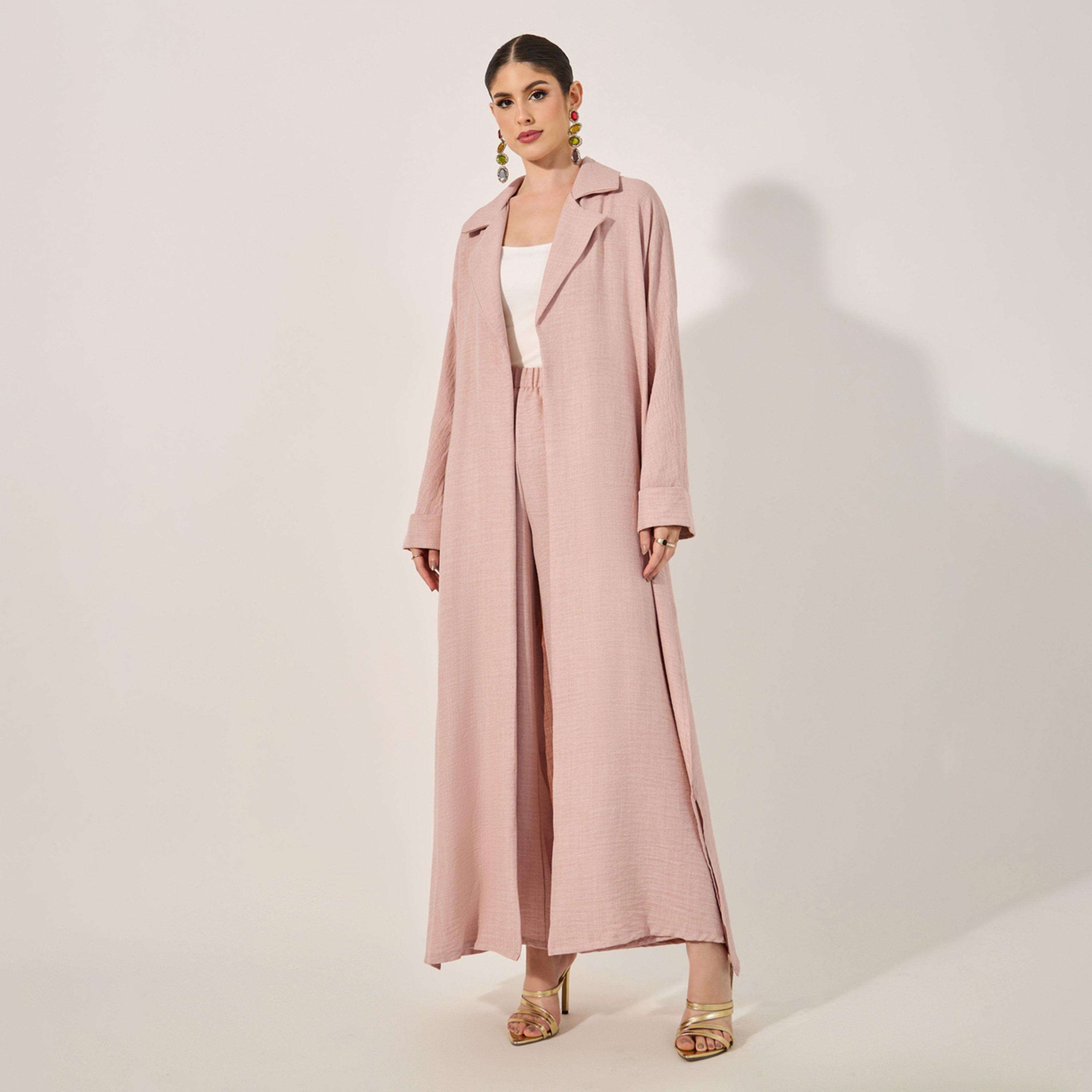 Styli Collar Style Regular Fit Abaya With Wide Leg Pants Modest Set-women-arabicclothing-sets-image-2