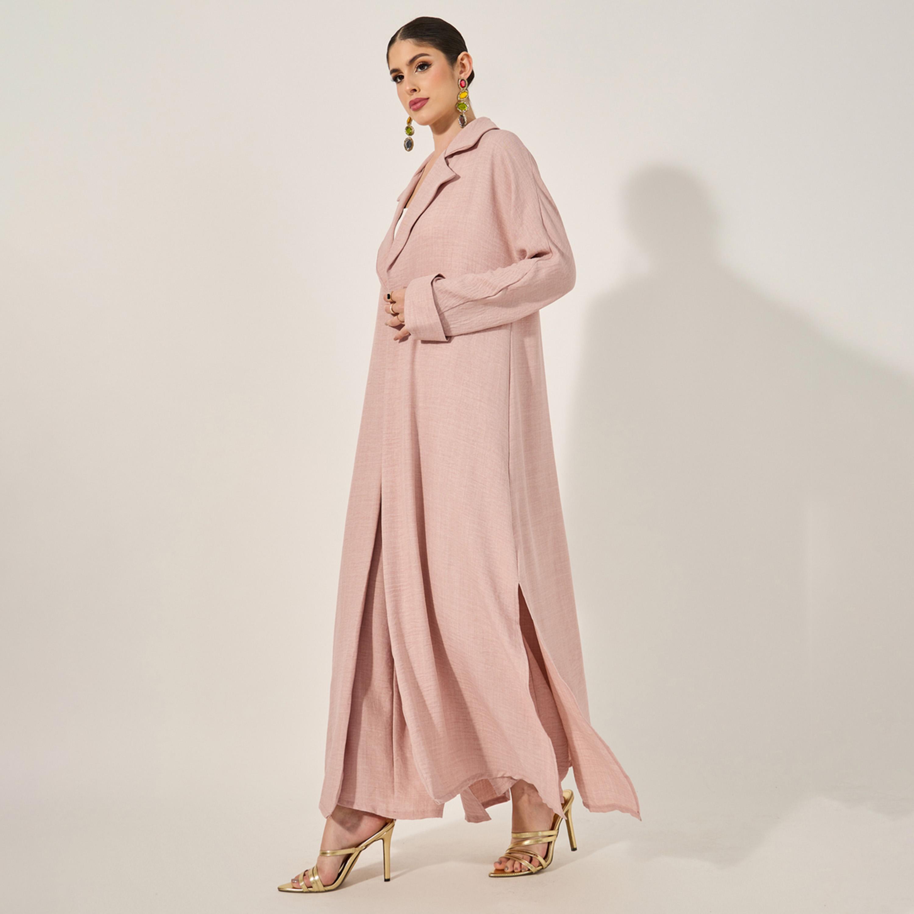 Styli Collar Style Regular Fit Abaya With Wide Leg Pants Modest Set-women-arabicclothing-sets-image-3