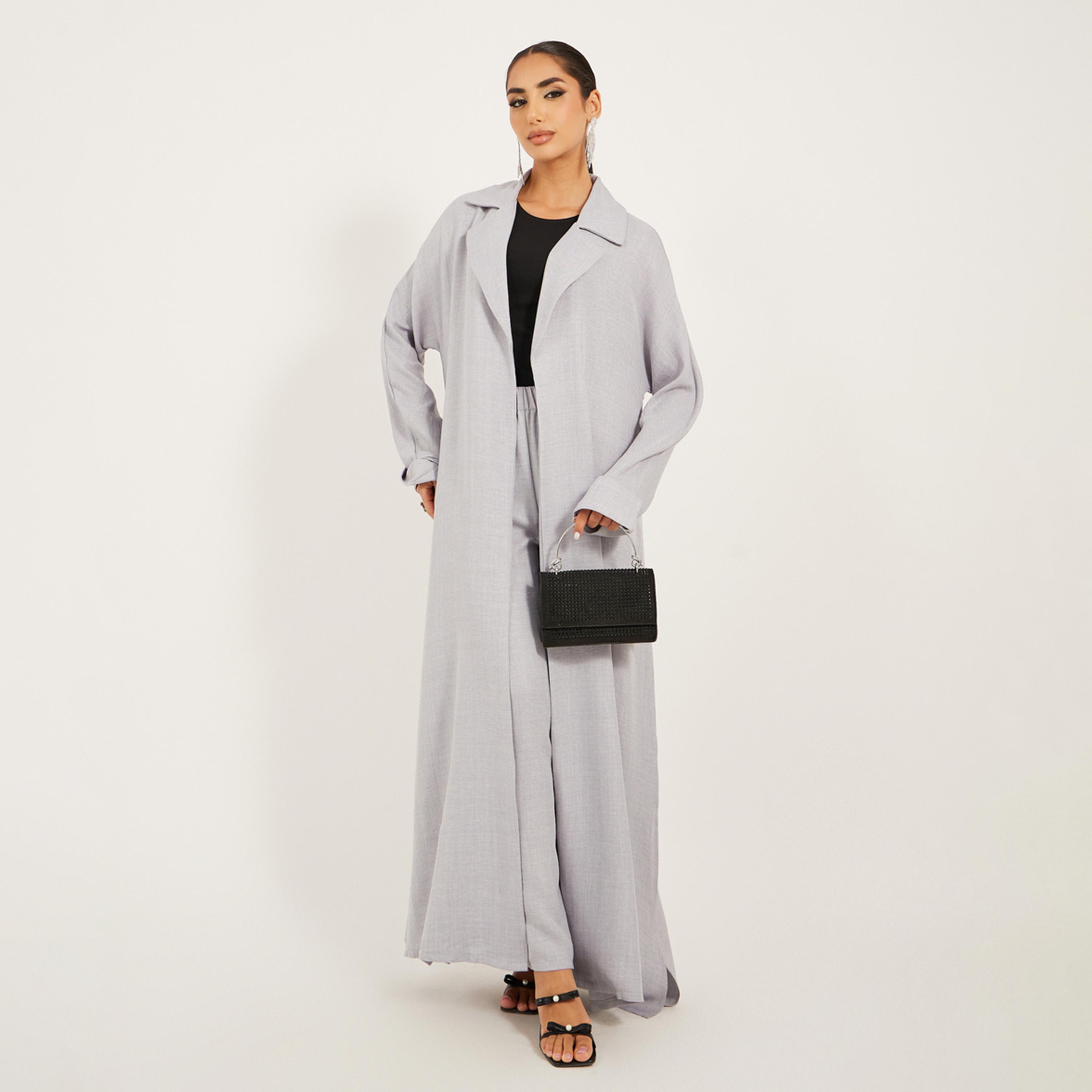 Styli Collar Style Regular Fit Abaya With Wide Leg Pants Modest Set-women-arabicclothing-sets-image-1