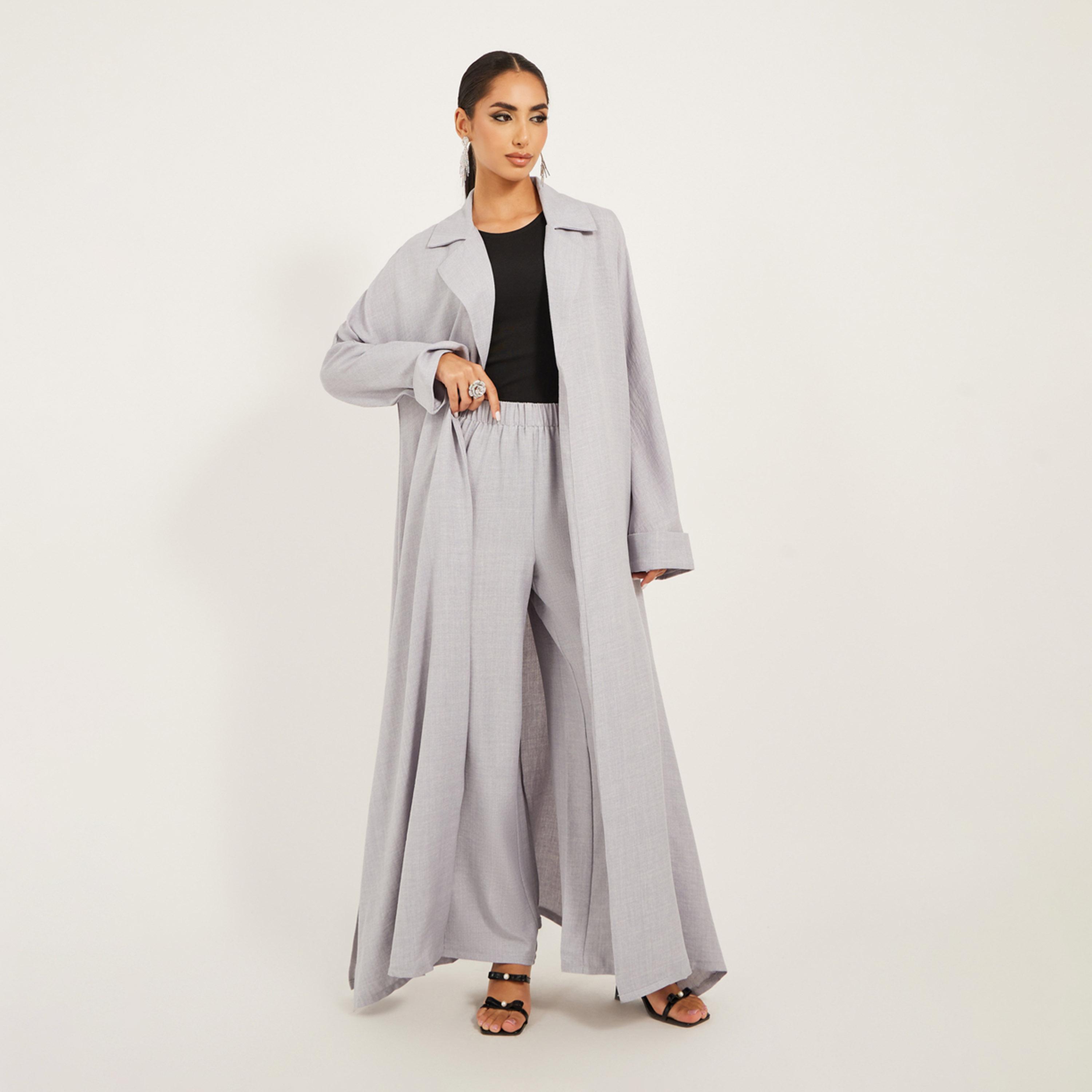 Styli Collar Style Regular Fit Abaya With Wide Leg Pants Modest Set-women-arabicclothing-sets-image-2
