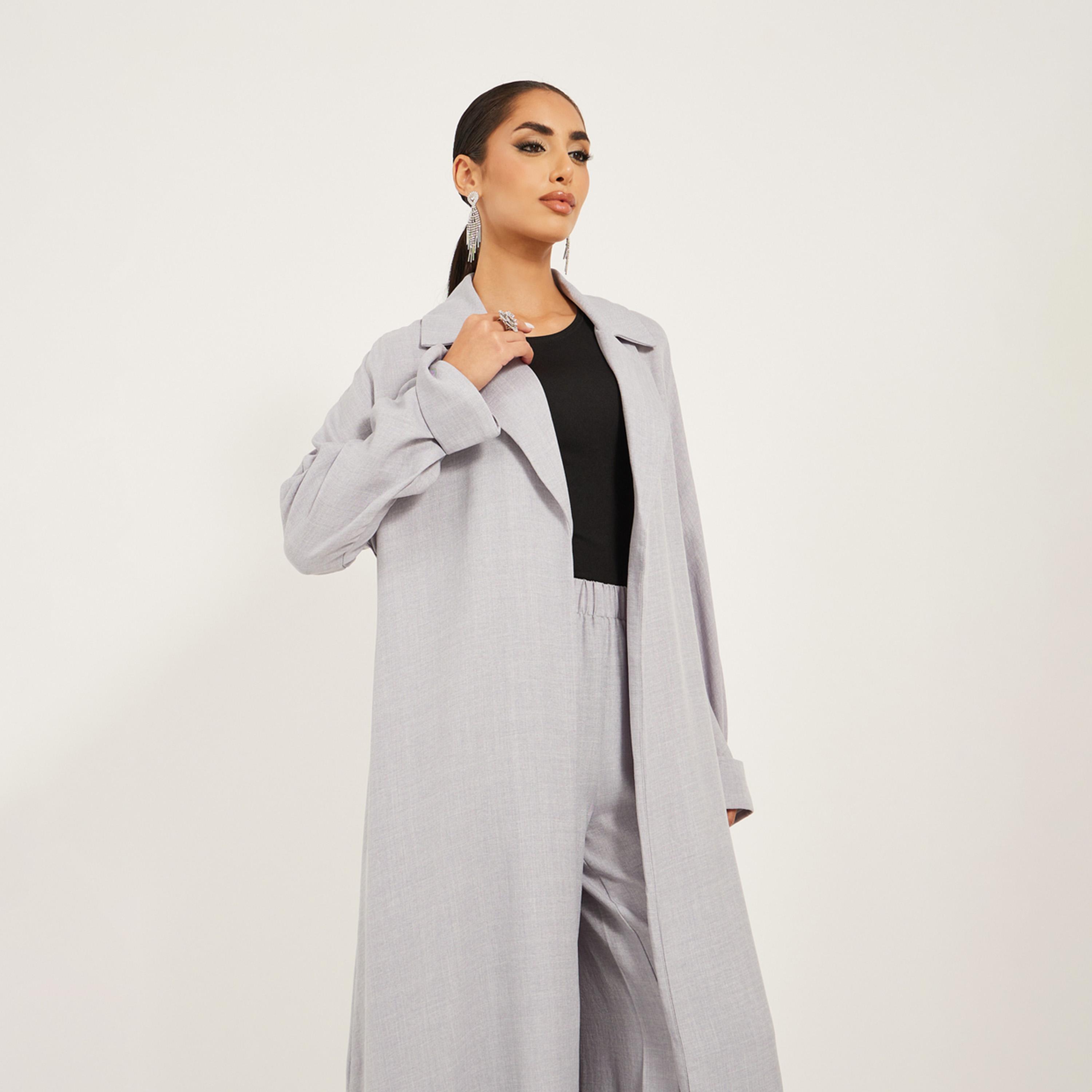 Styli Collar Style Regular Fit Abaya With Wide Leg Pants Modest Set-women-arabicclothing-sets-image-3