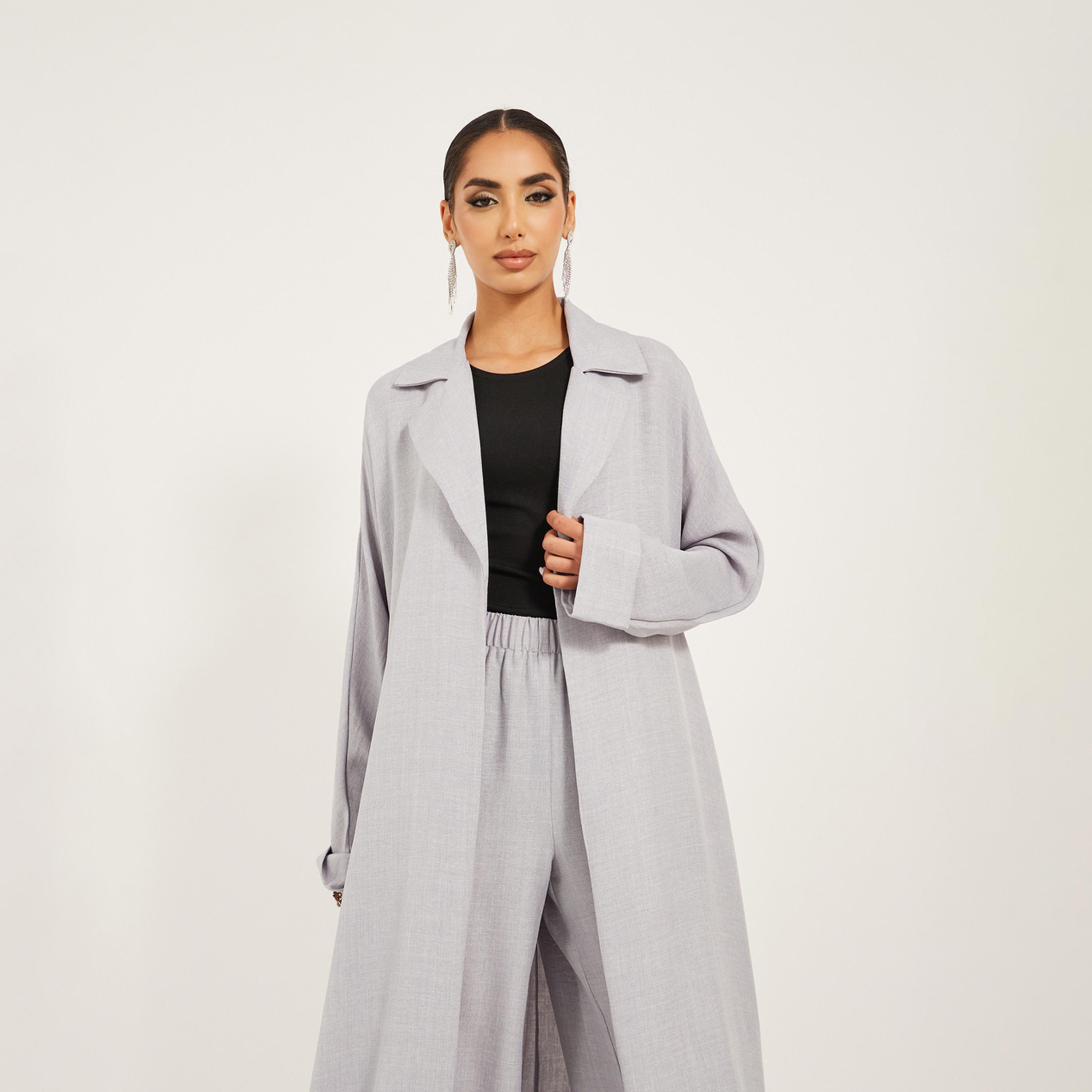 ستايلي - طقم محتشم من عباية بقصة عادية مع بنطال واسع الساق-women-arabicclothing-sets-image-4