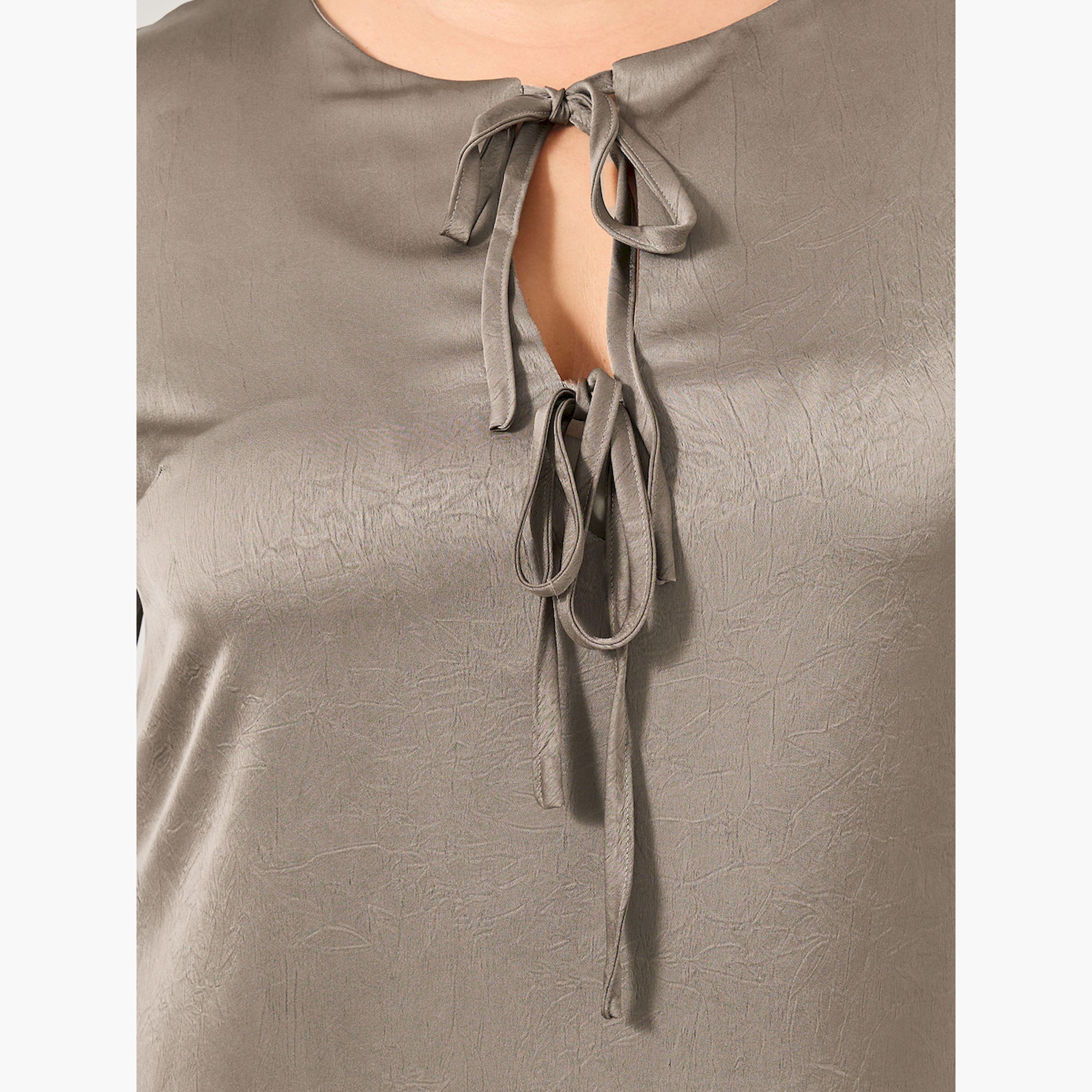 Styli Plus Size Textured Tie-Up Neck A-Line Maxi Dress-women-clothing-dresses-image-4