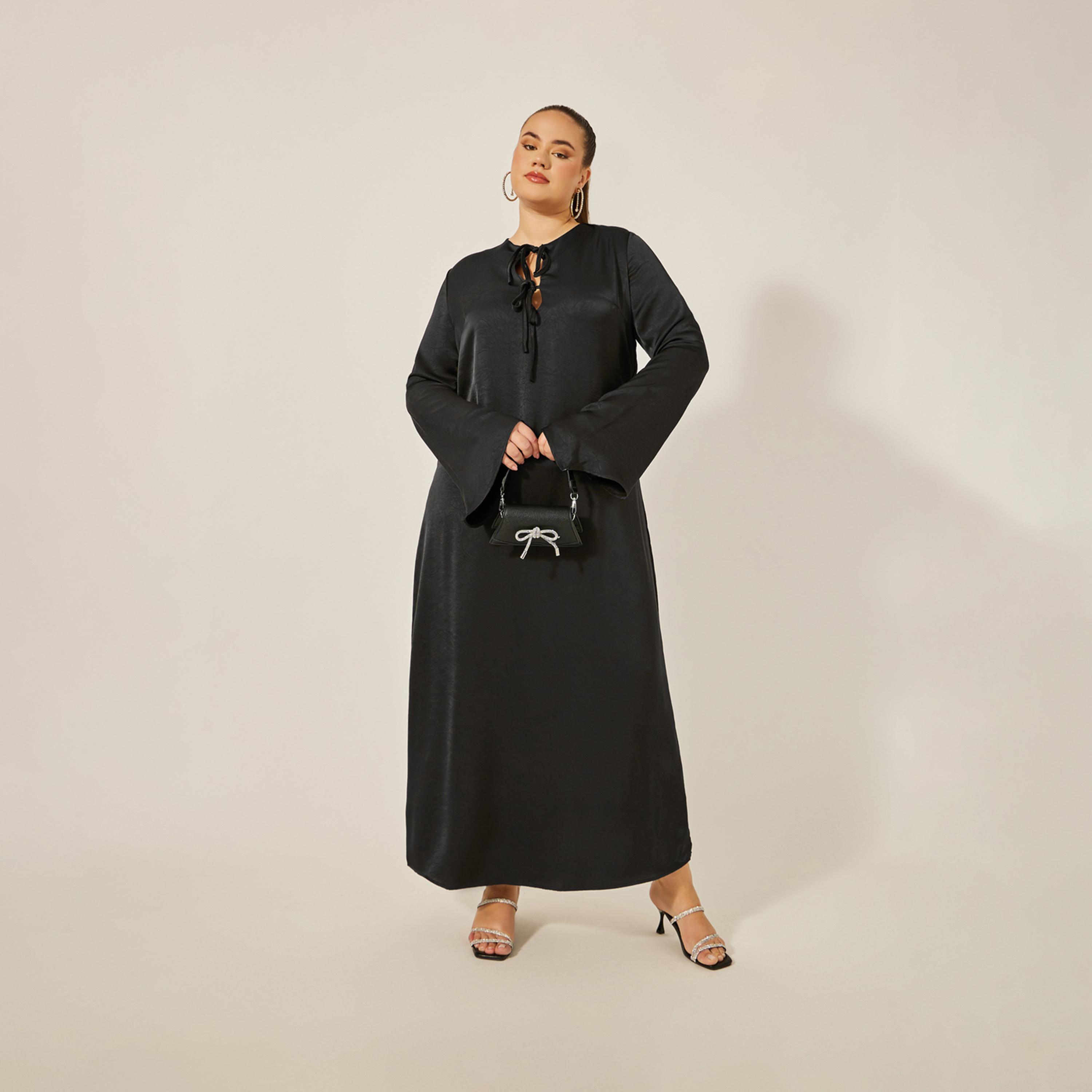 ستايلي - فستان ماكسي بقصة A بمقاس كبير ورقبة مربوطة-women-clothing-dresses-image-1