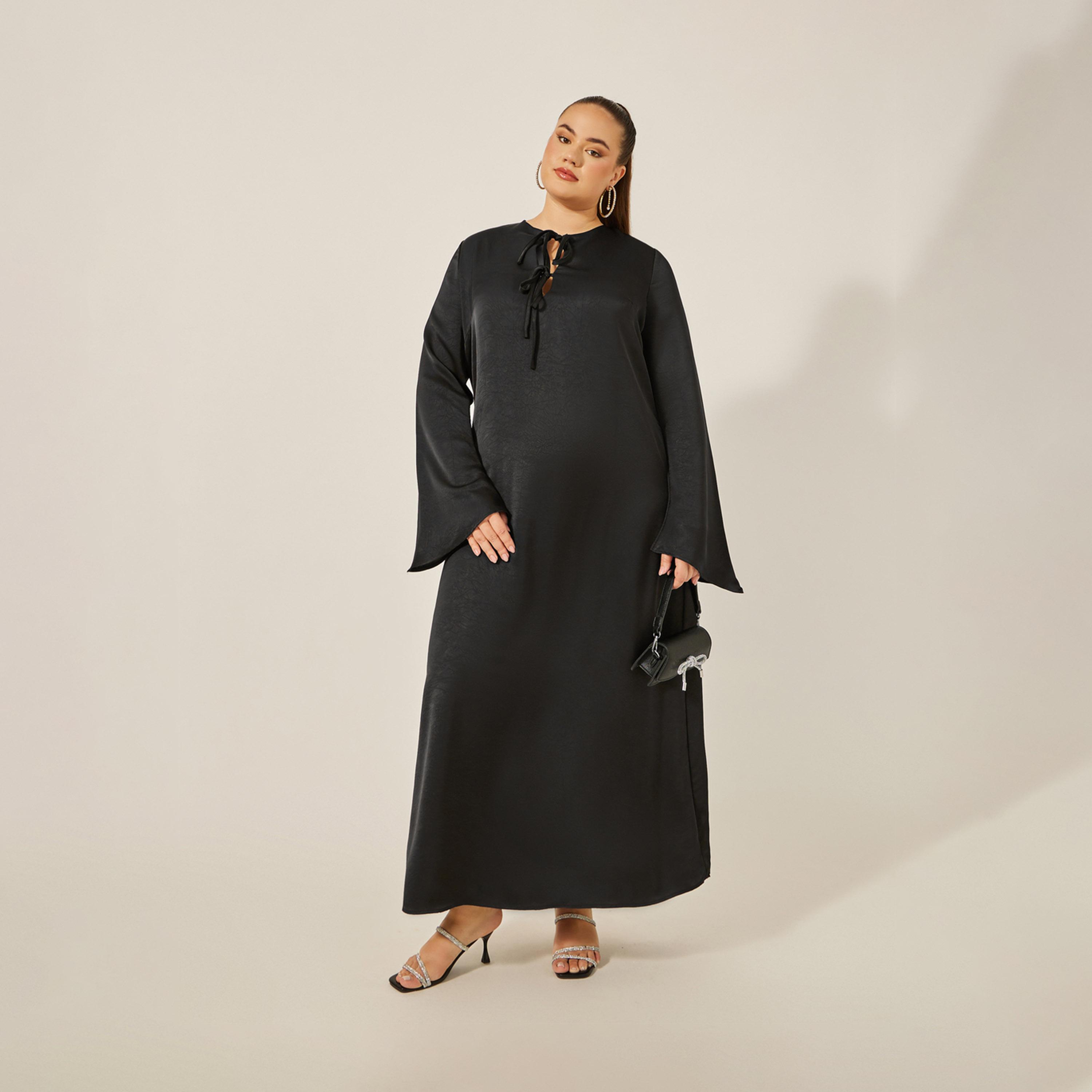 ستايلي - فستان ماكسي بقصة A بمقاس كبير ورقبة مربوطة-women-clothing-dresses-image-2