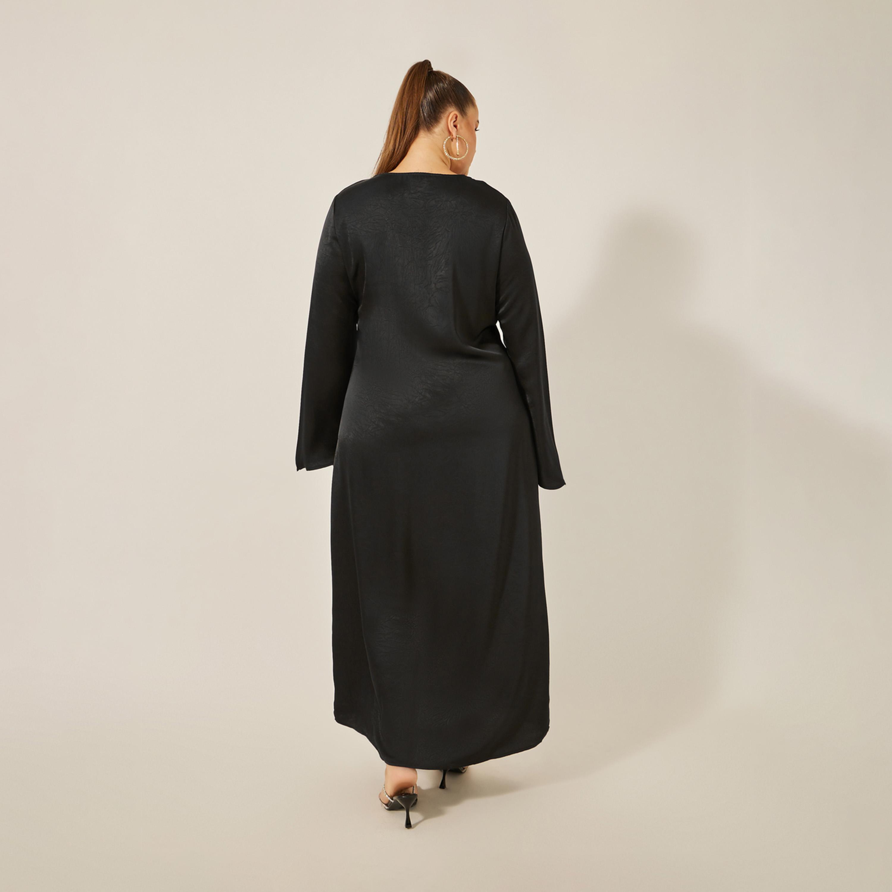 ستايلي - فستان ماكسي بقصة A بمقاس كبير ورقبة مربوطة-women-clothing-dresses-image-5