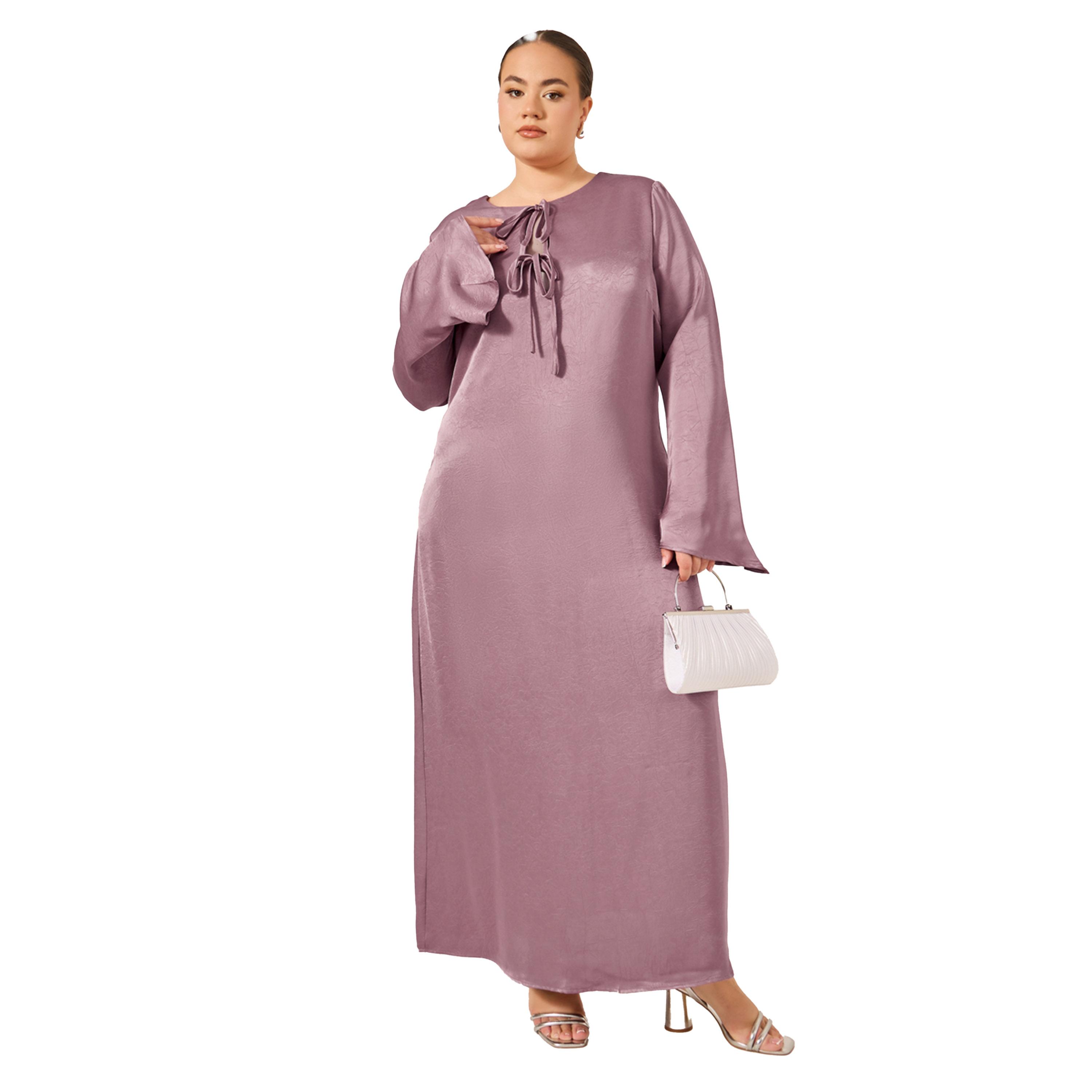 ستايلي - فستان ماكسي مقاس كبير ، برباط على الرقبة، على شكل حرف A-women-clothing-dresses-image-1