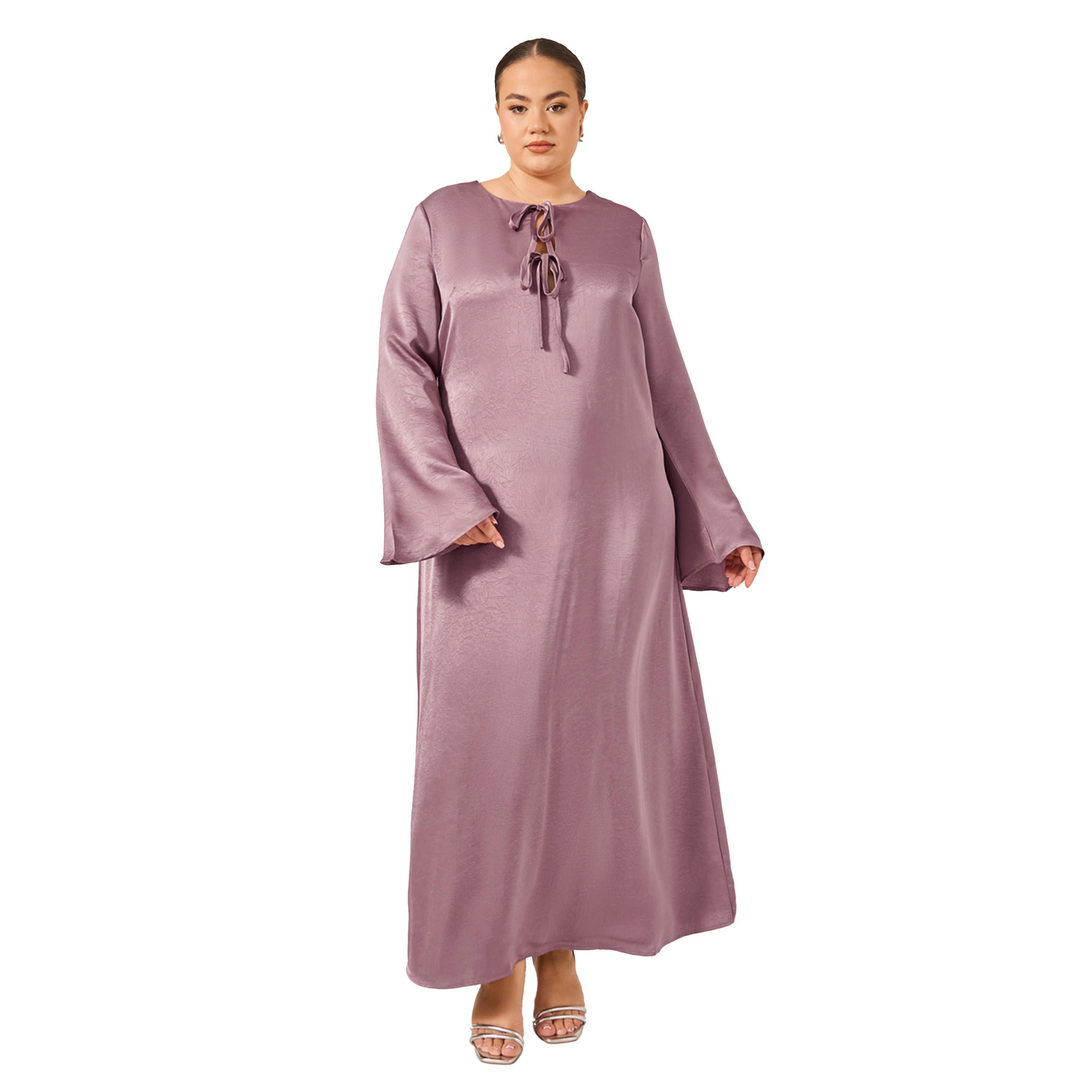 ستايلي - فستان ماكسي مقاس كبير ، برباط على الرقبة، على شكل حرف A-women-clothing-dresses-image-2