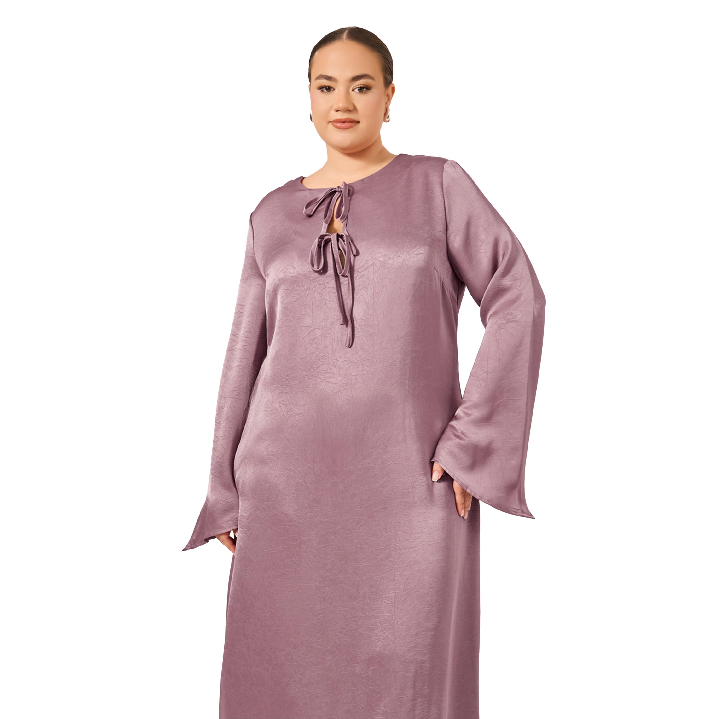 Styli Plus Size Textured Tie-Up Neck A-Line Maxi Dress-women-clothing-dresses-image-3