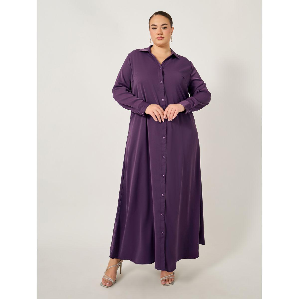 Plus Size Button Down Collared Maxi Shirt Dress-women-clothing-dresses-image-1