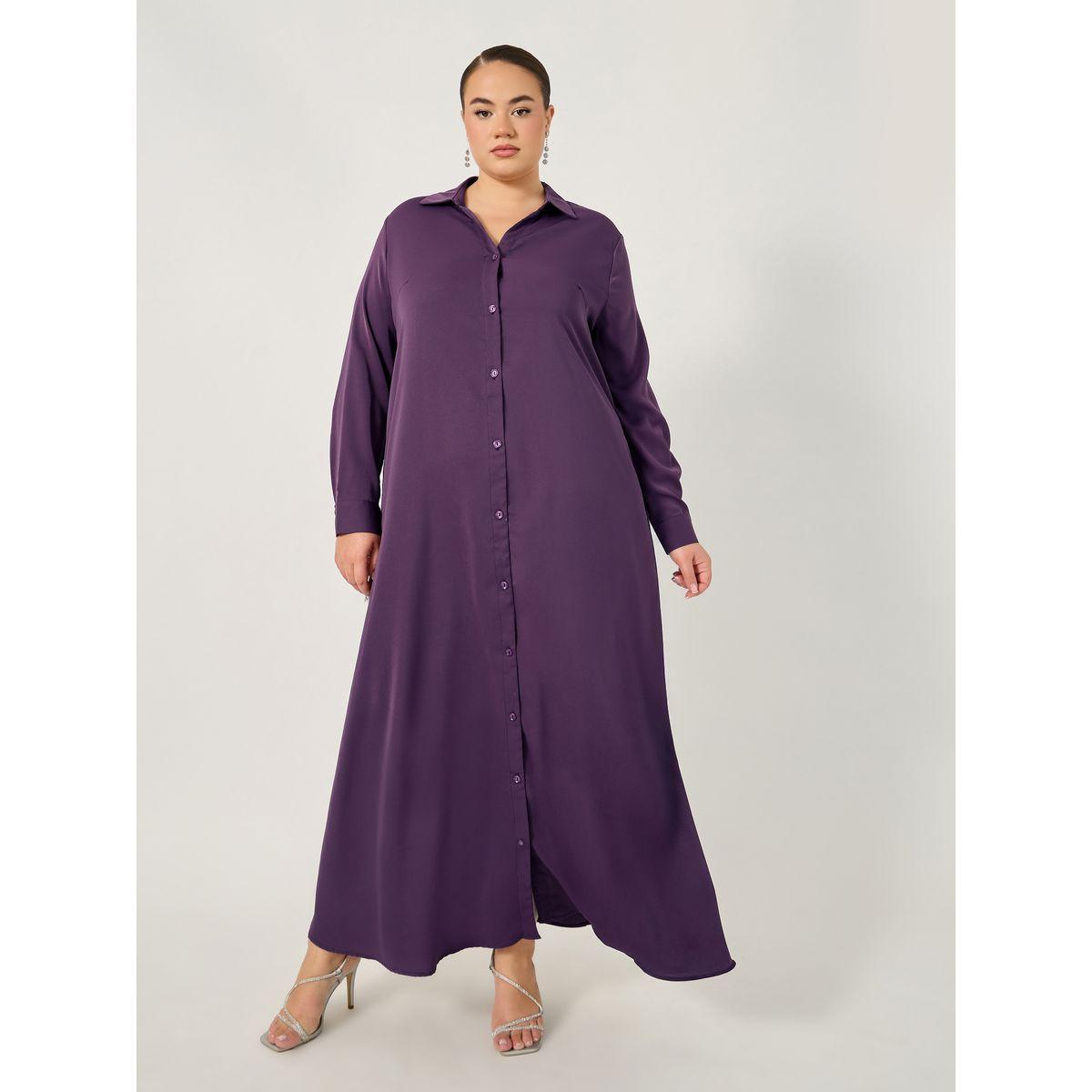 Plus Size Button Down Collared Maxi Shirt Dress-women-clothing-dresses-image-2