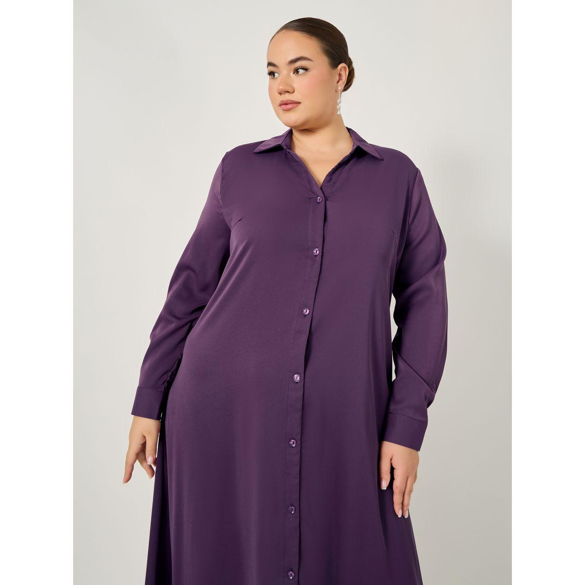Plus Size Button Down Collared Maxi Shirt Dress-women-clothing-dresses-image-3