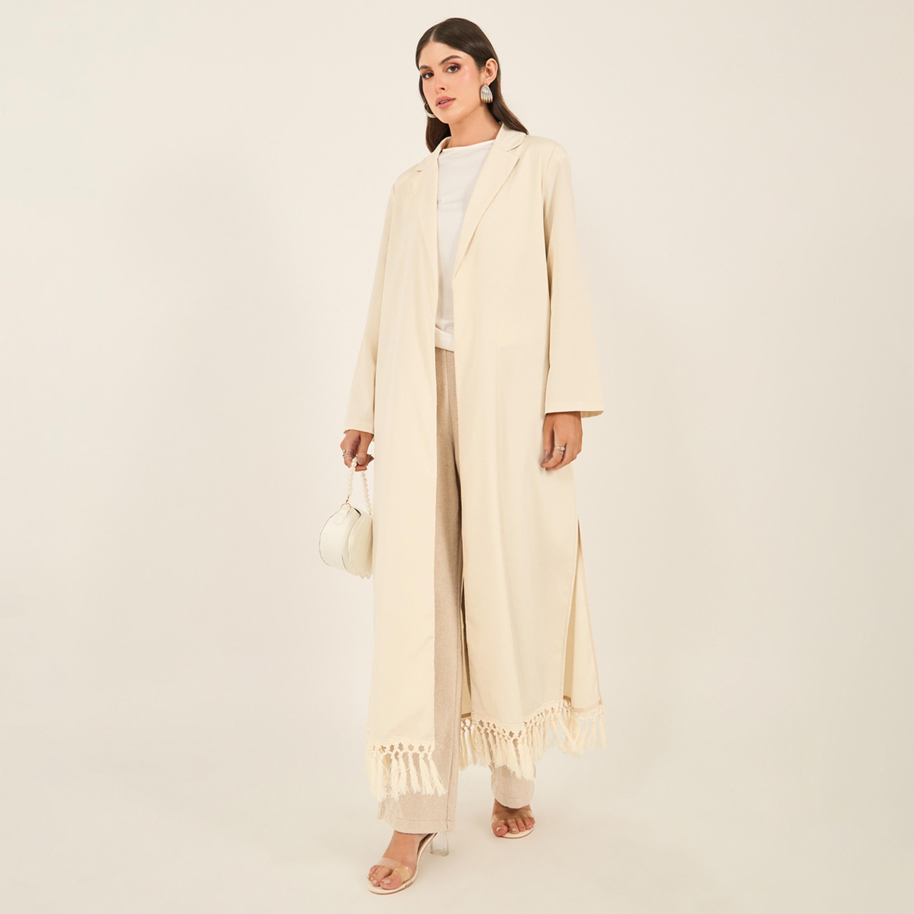 Styli Regular Fit Collared Abaya with Fringe Trim-women-arabicclothing-abayas-image-2