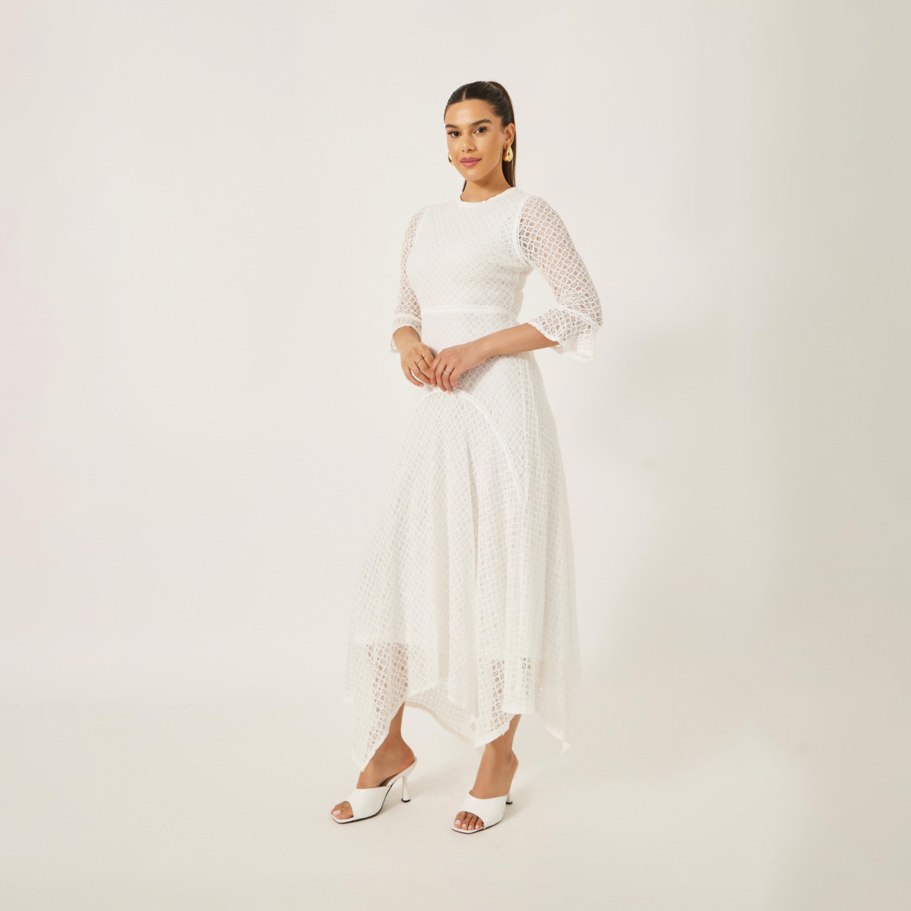 Styli Lace Insert Ruffle Sleeve Asymmetric Hem A-Line Midi Dress-women-clothing-dresses-image-3