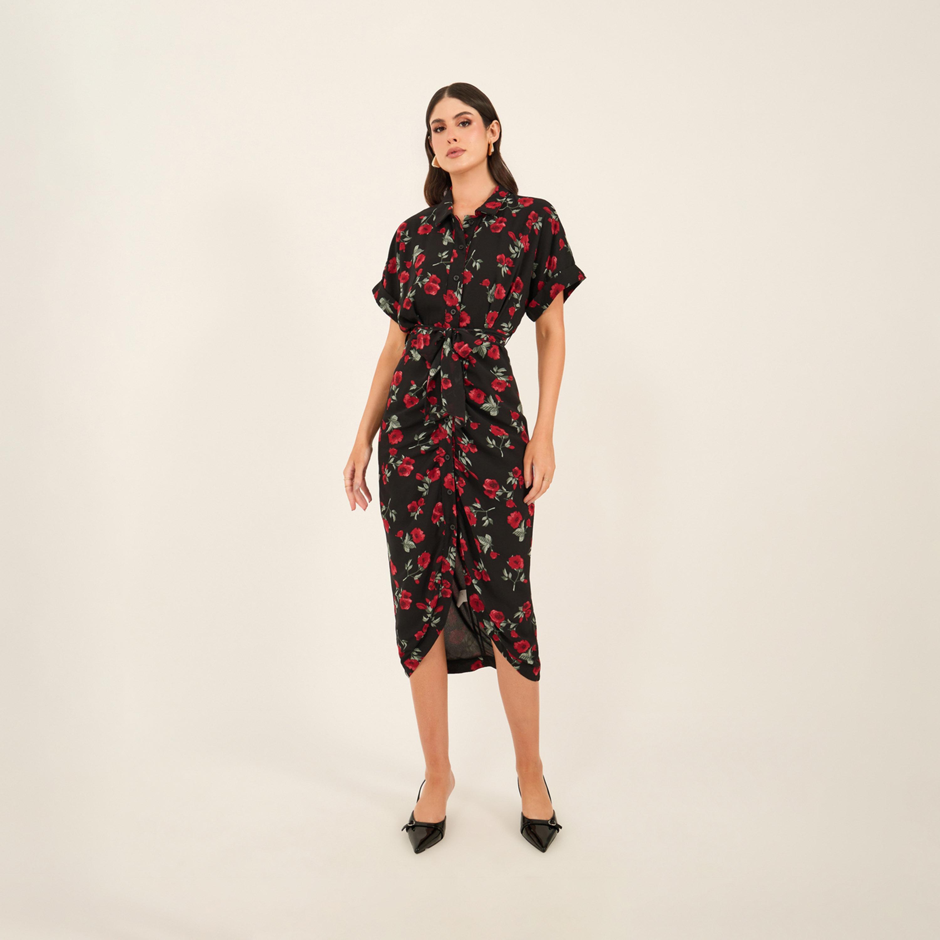 Styli Floral Print Collared Shirt Midi Dress-women-clothing-dresses-image-2