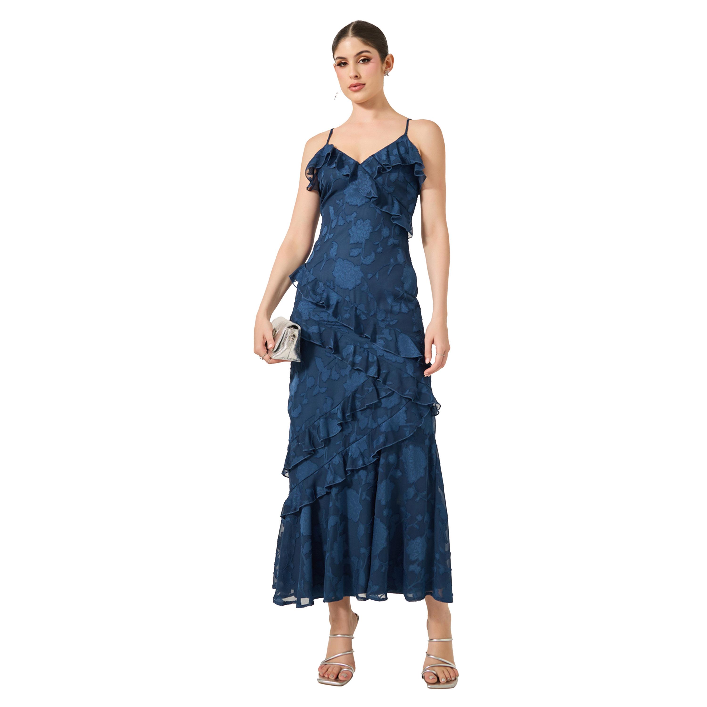 ستايلي -  فستان ماكسي بقصة A وحمالات وتفاصيل كشكشة-women-clothing-dresses-image-1