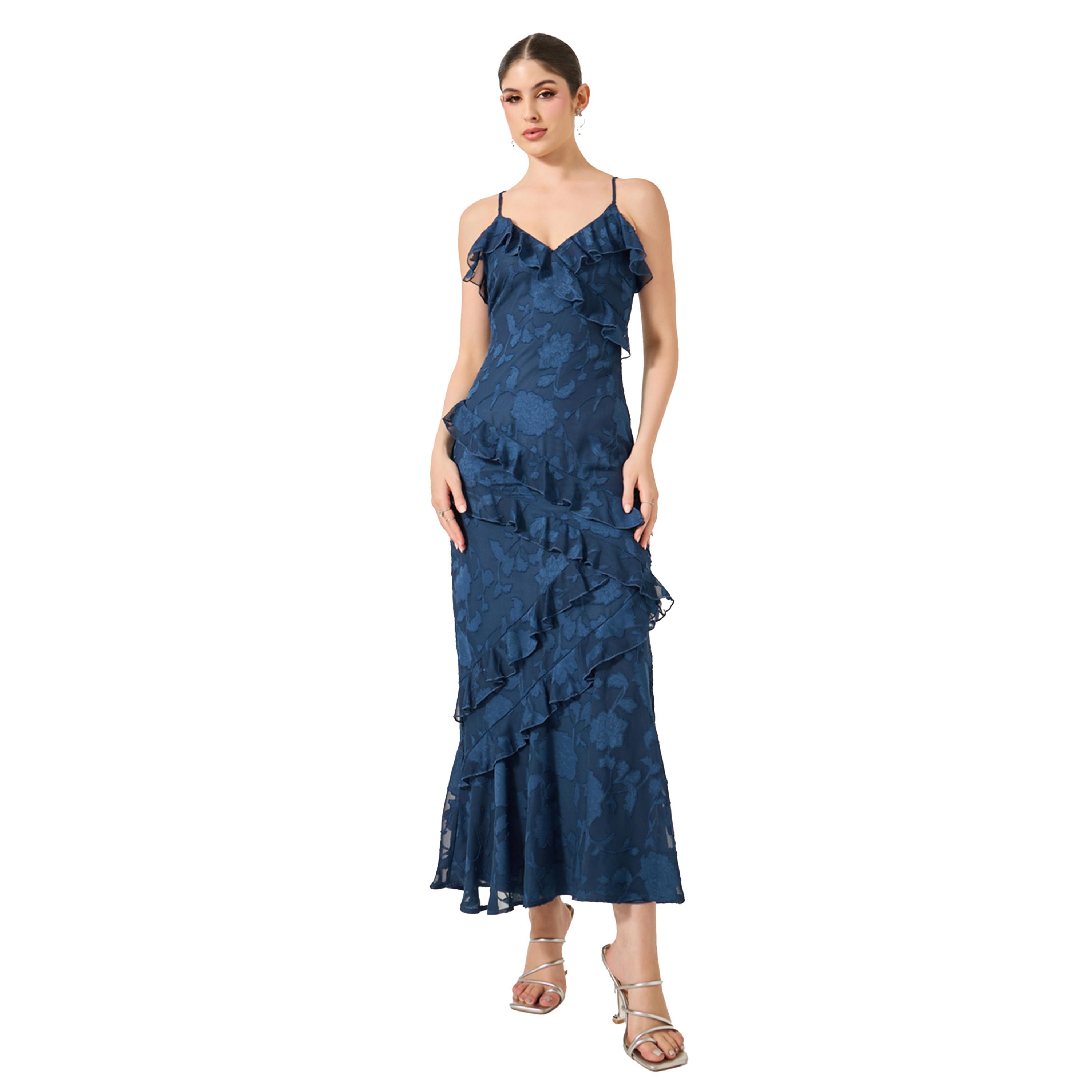 ستايلي -  فستان ماكسي بقصة A وحمالات وتفاصيل كشكشة-women-clothing-dresses-image-2