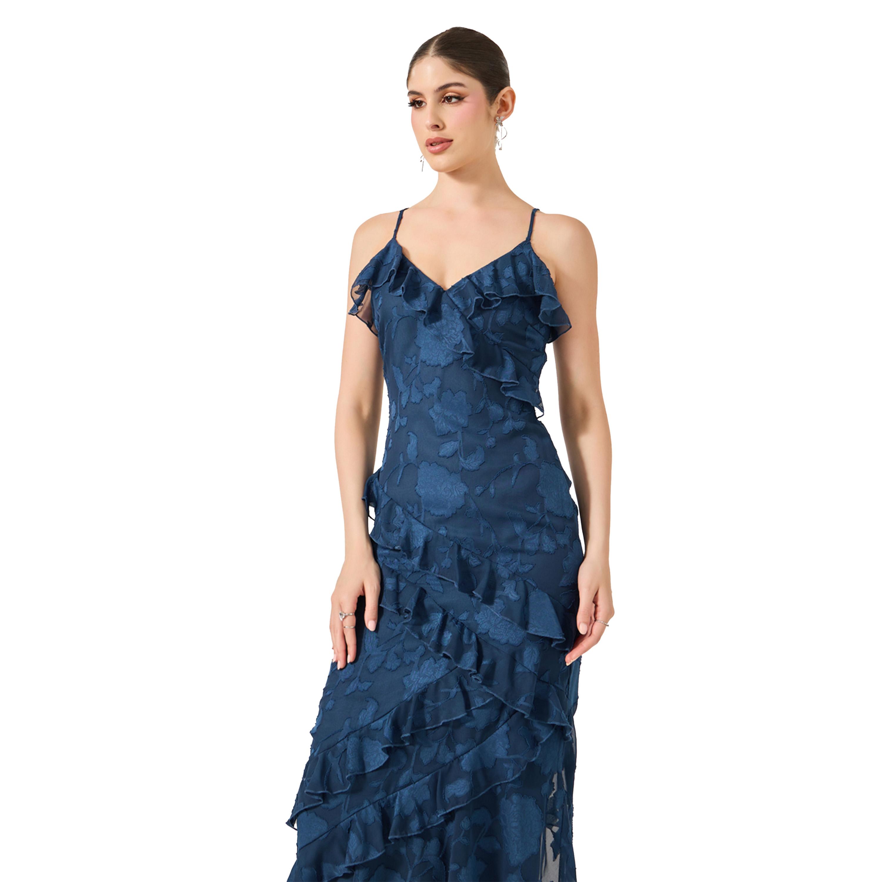 ستايلي -  فستان ماكسي بقصة A وحمالات وتفاصيل كشكشة-women-clothing-dresses-image-3
