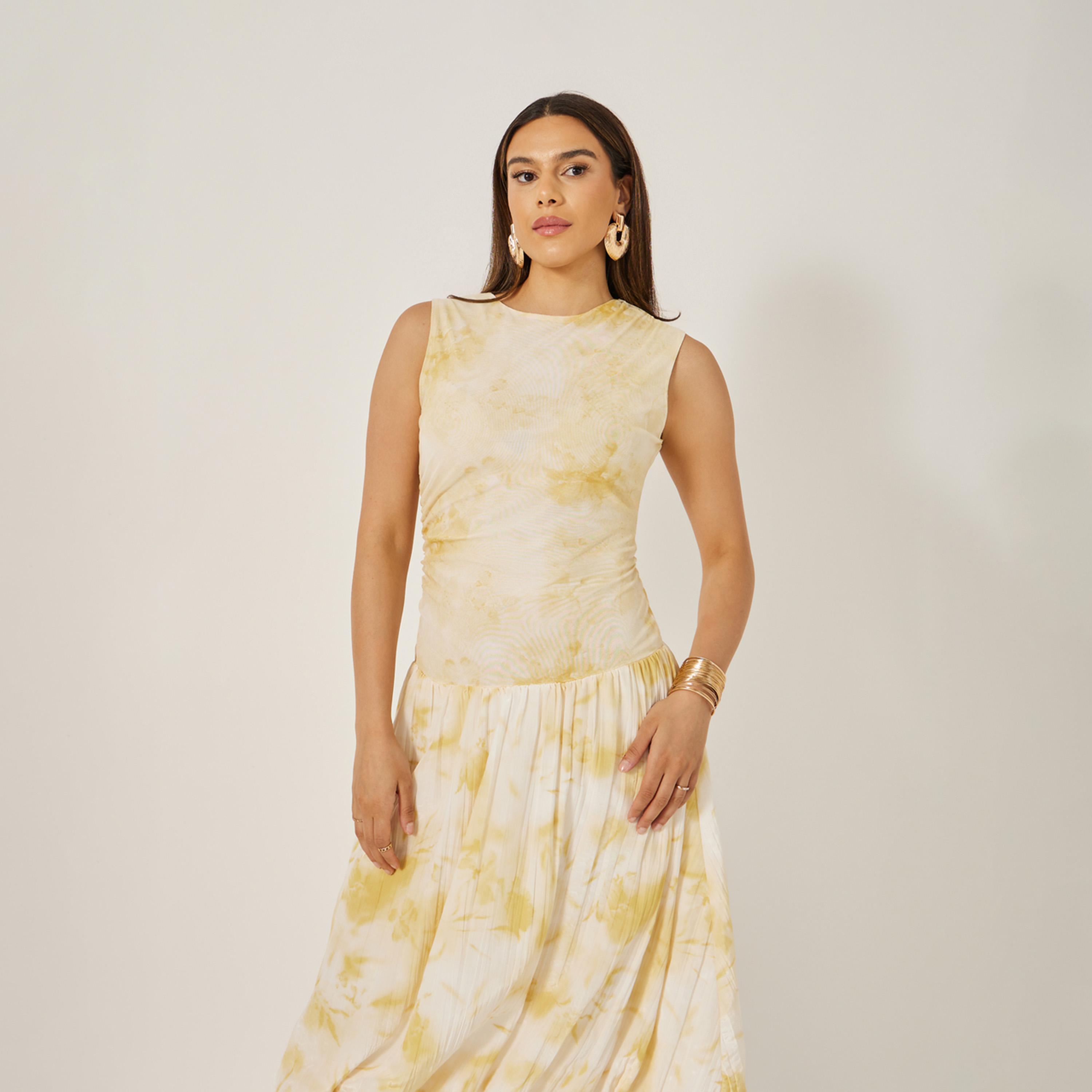 ستايلي - فستان ميدي بقصة A بدون أكمام بحافة مكشكشة-women-clothing-dresses-image-3