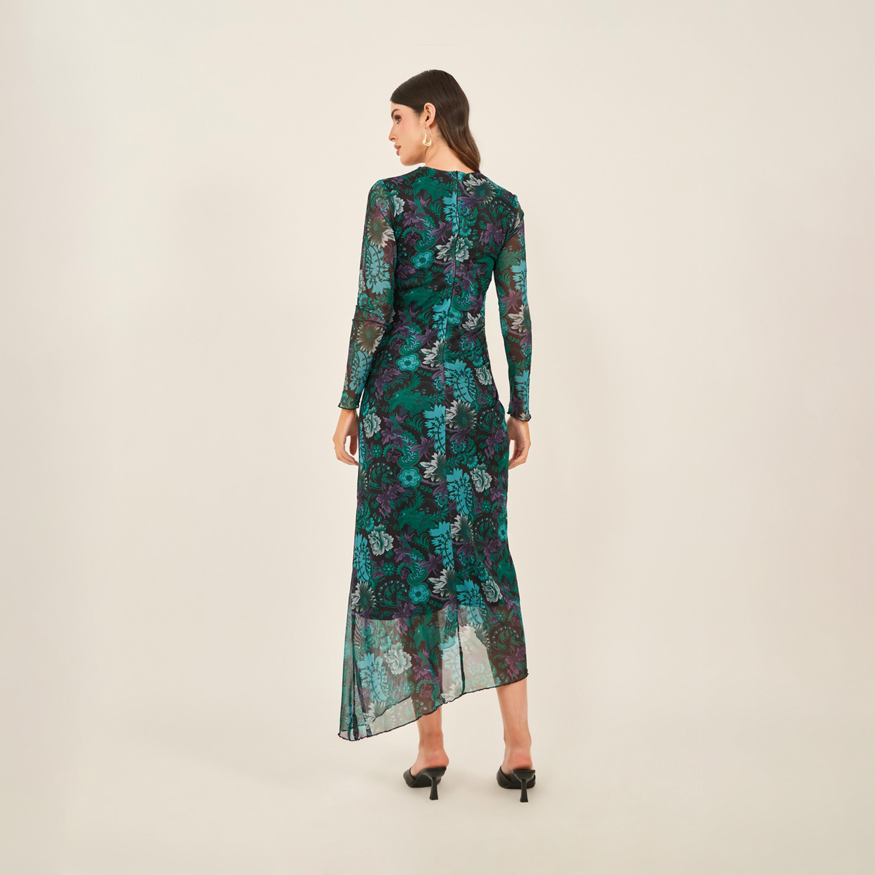 Styli Print Gathered Detail Long Sleeves Bodycon Maxi Dress-women-clothing-dresses-image-5