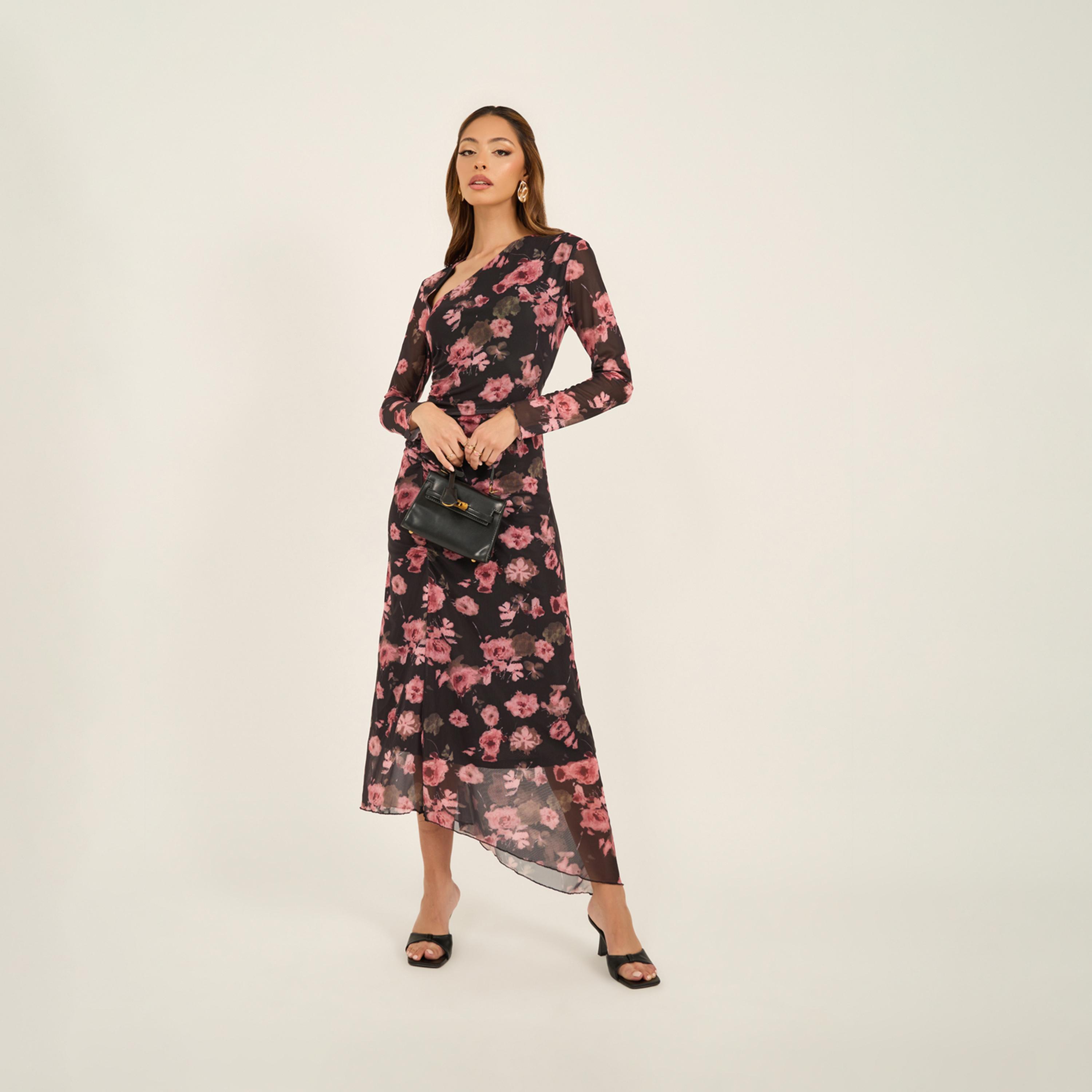 Styli All-Over Floral Print Gathered Detail Bodycon Maxi Dress-women-clothing-dresses-image-2