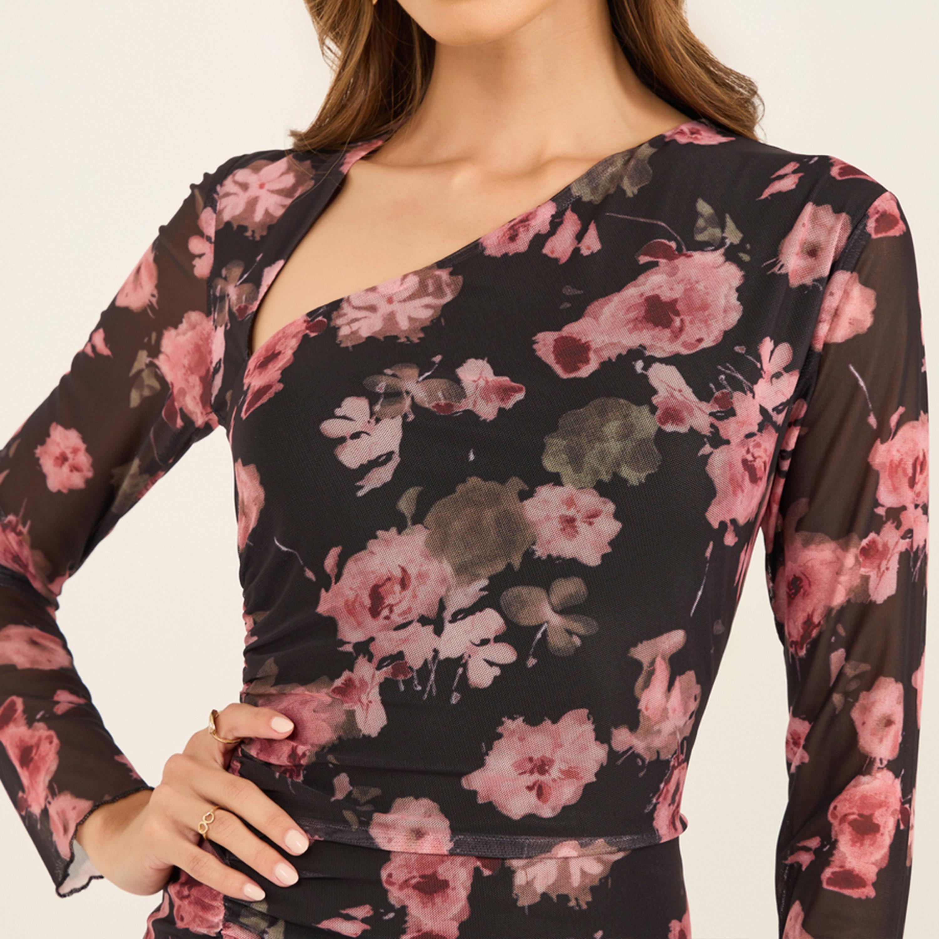 Styli All-Over Floral Print Gathered Detail Bodycon Maxi Dress-women-clothing-dresses-image-4