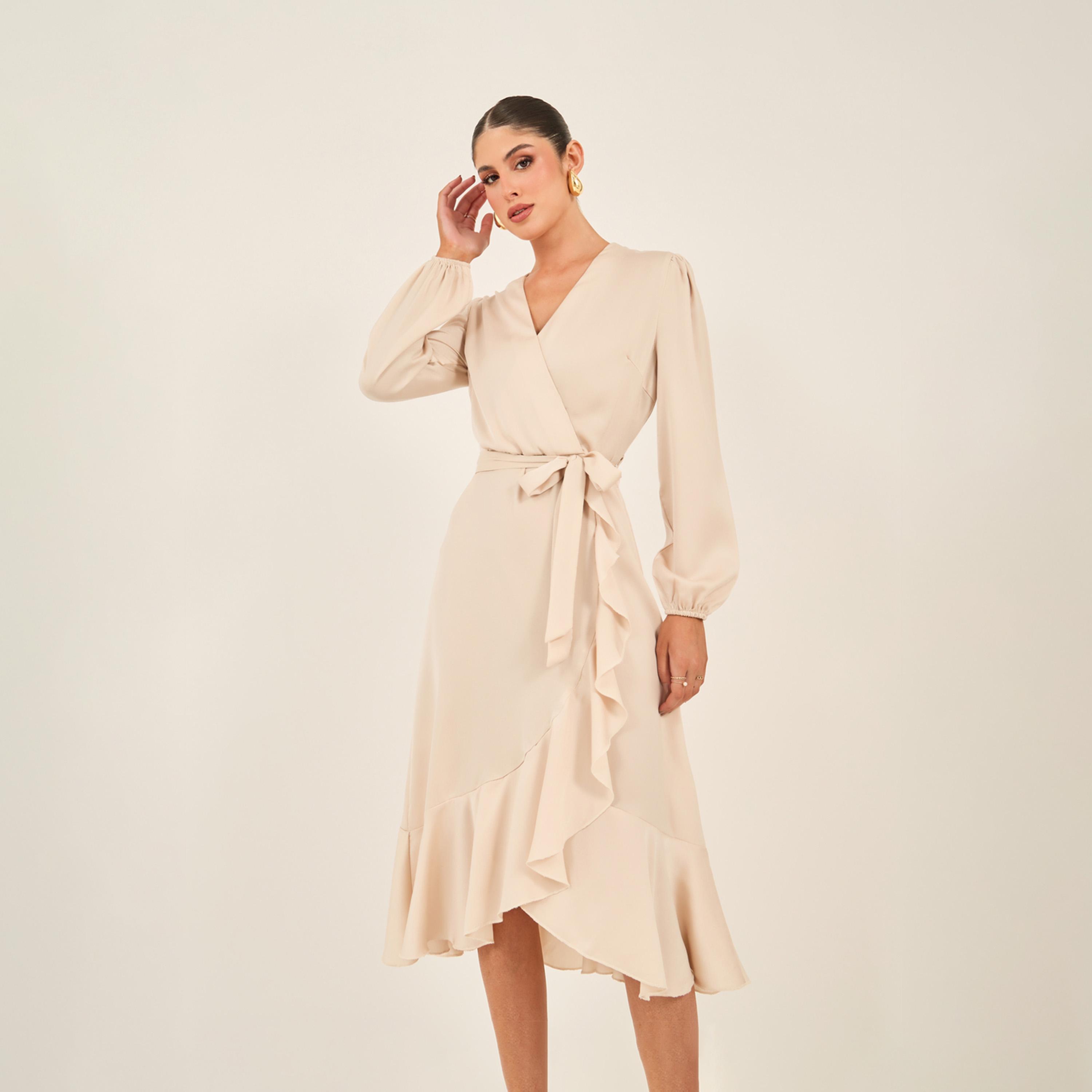 Styli Plain Long Sleeves Wrap Midi Dress-women-clothing-dresses-image-3