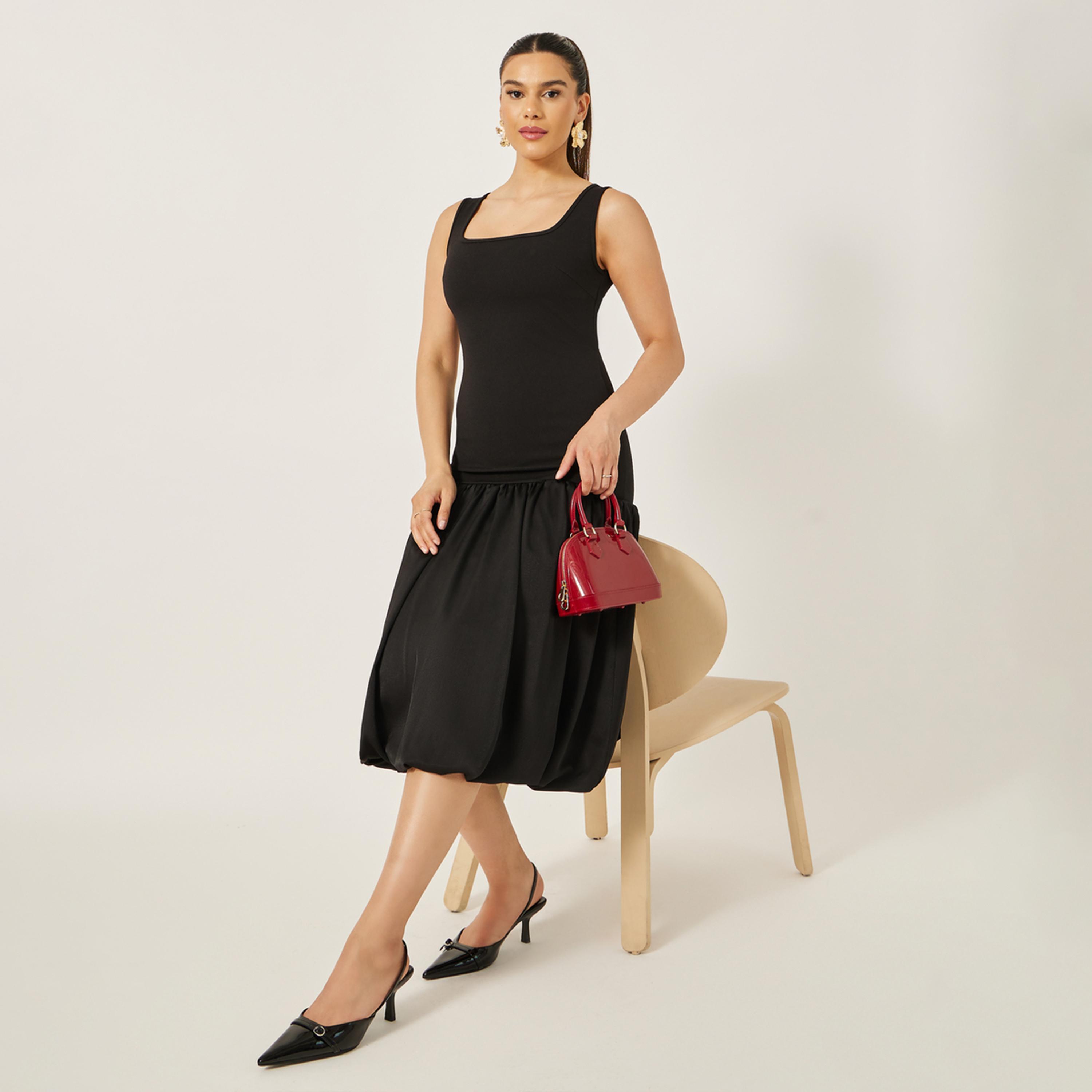 Styli Solid Sleeveless Drop Waist A-Line Midi Dress-women-clothing-dresses-image-1