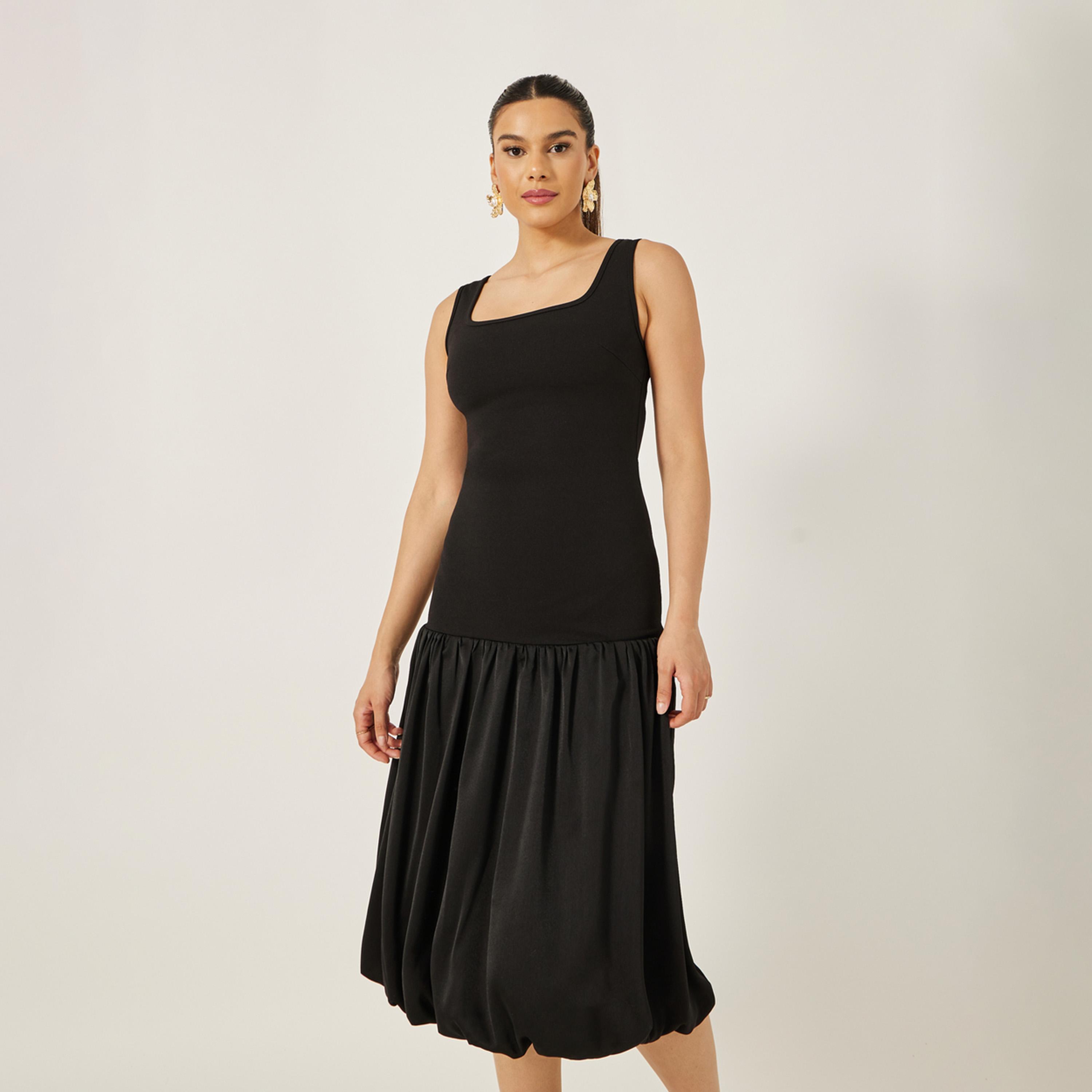 ستايلي - فستان ميدي سادة بدون أكمام بخصر منخفض وقصة A-women-clothing-dresses-image-3