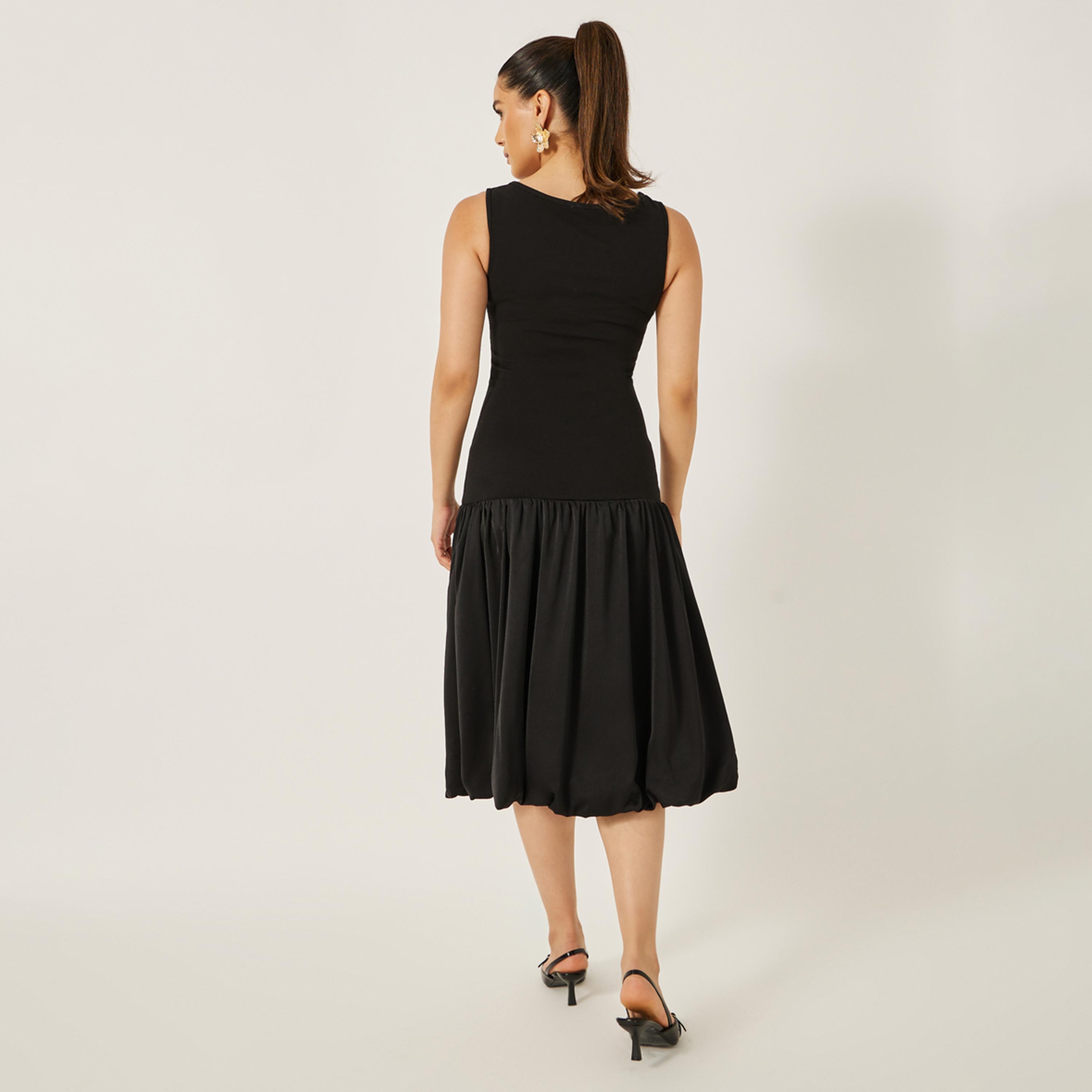 ستايلي - فستان ميدي سادة بدون أكمام بخصر منخفض وقصة A-women-clothing-dresses-image-5