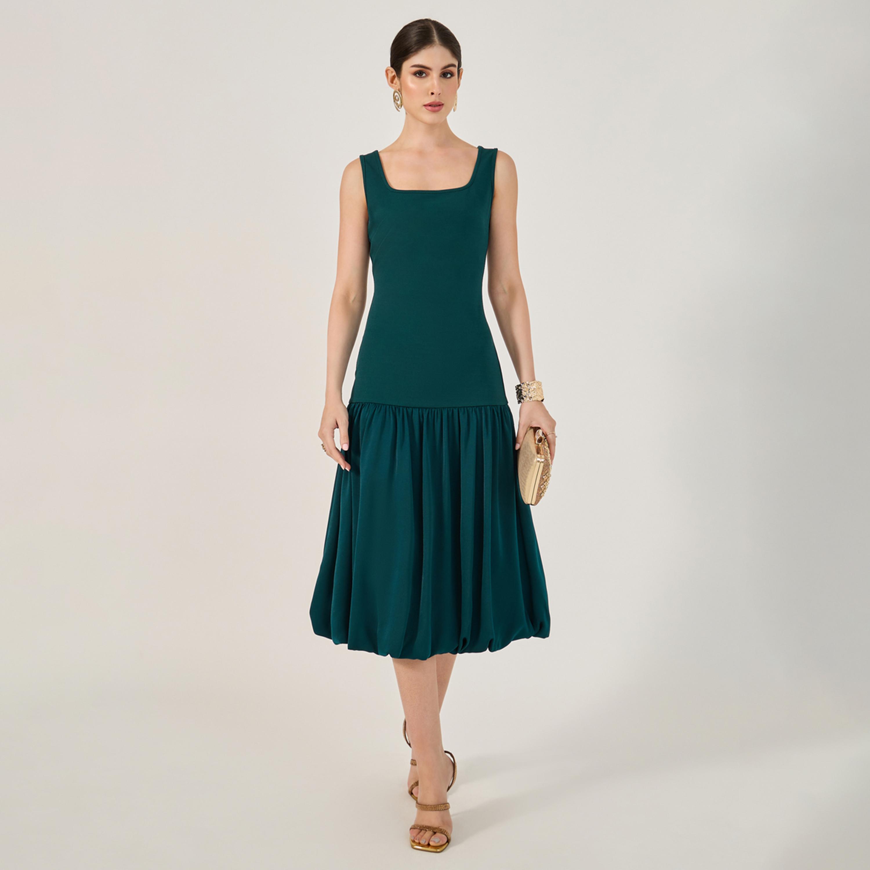 ستايلي - فستان ميدي بدون أكمام برقبة مربعة وخصر منخفض وقصة A-women-clothing-dresses-image-1