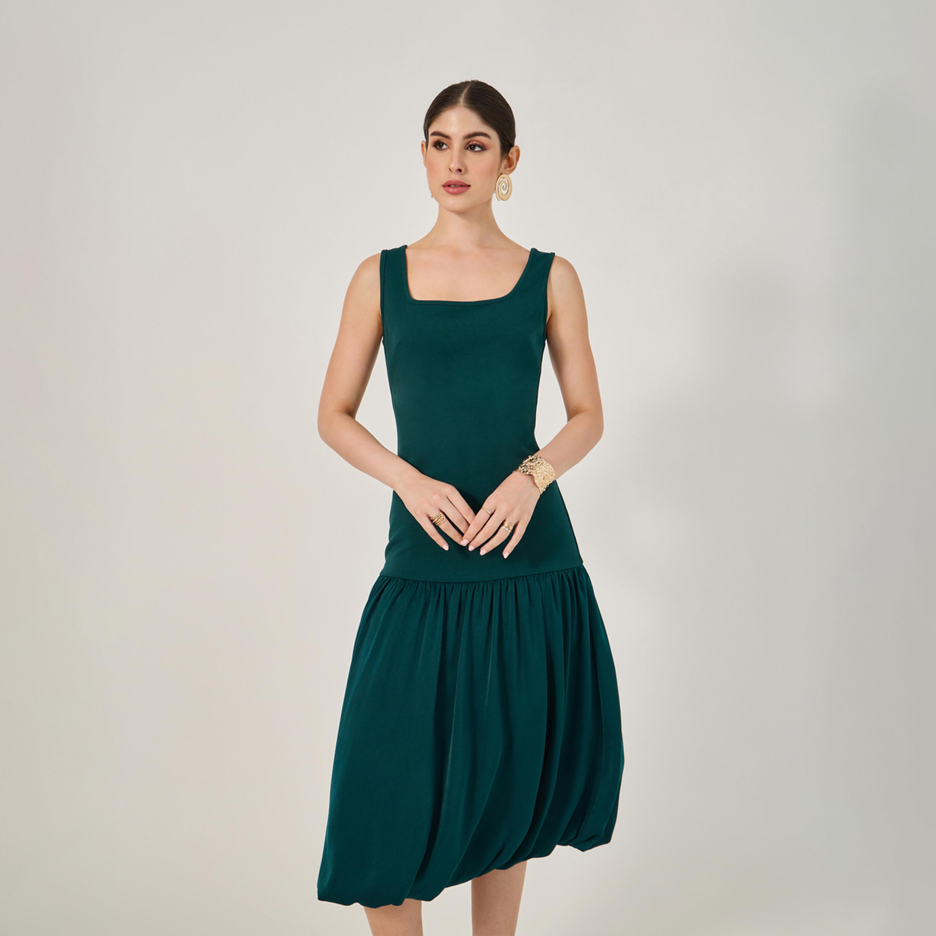 ستايلي - فستان ميدي بدون أكمام برقبة مربعة وخصر منخفض وقصة A-women-clothing-dresses-image-3