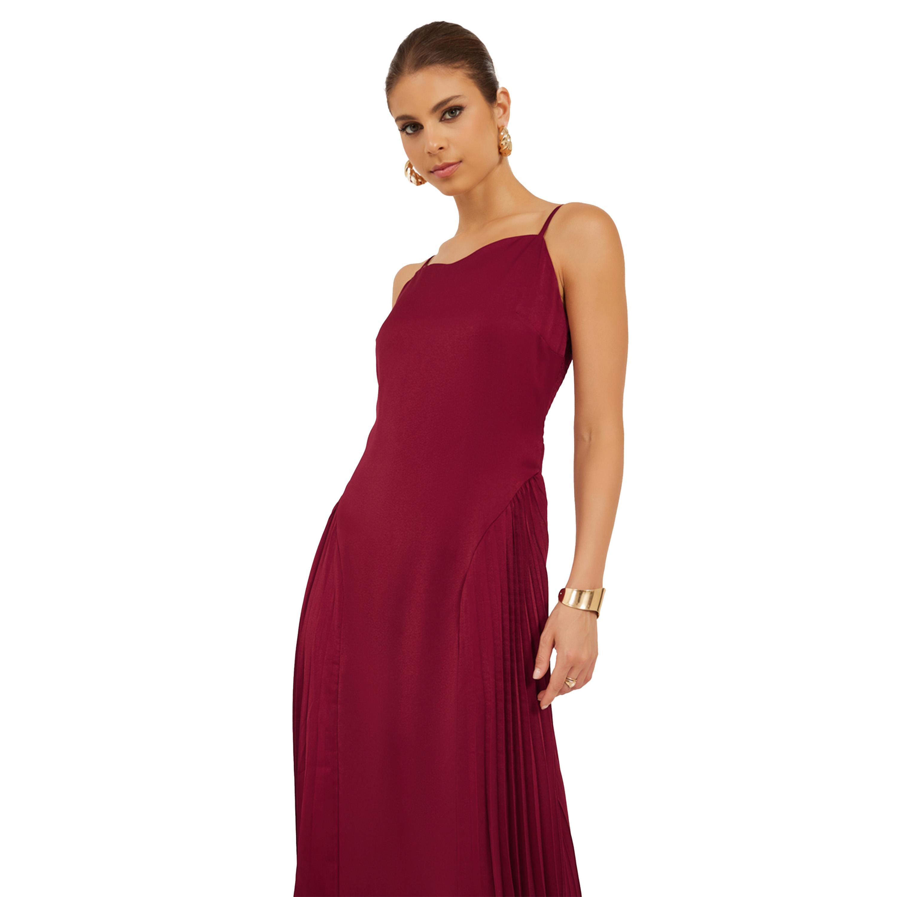 Styli Plain Pleated Strappy A-Line Midi Dress-women-clothing-dresses-image-3